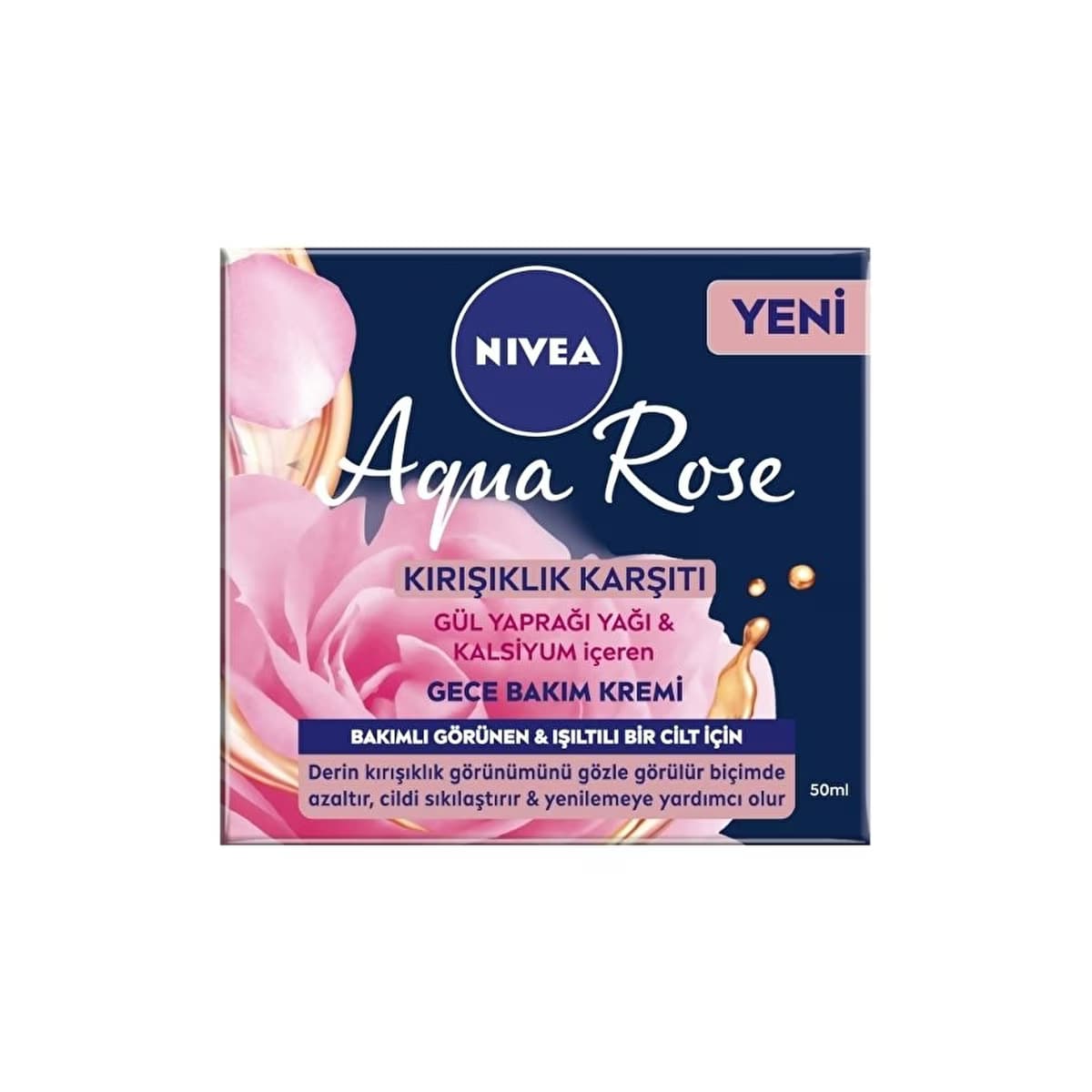 Nivea Aqua Rose Kalsiyum İçeren Kırışıklık Karşıtı Gece Yüz Bakım Kremi 50 ml - Gratis