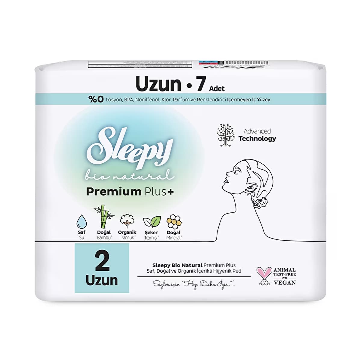 Sleepy Bio Natural 2 Uzun Hijyenik Ped 7'li - Gratis