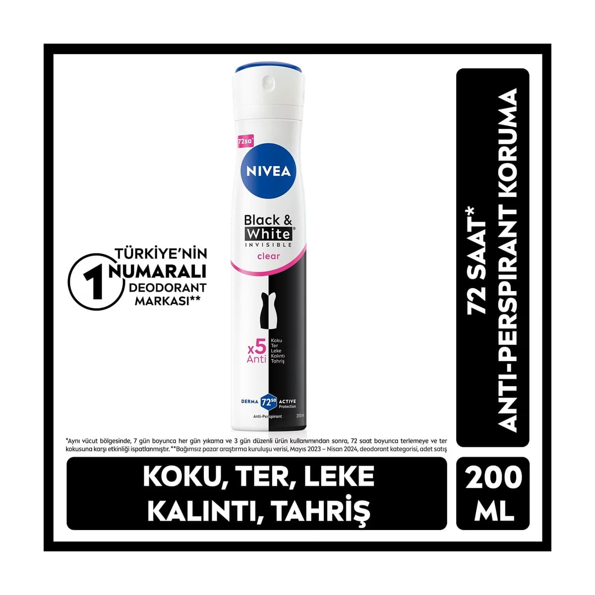 Nivea Black & White Invisible Clear Kadın Sprey Deodorant 200 ml - Gratis