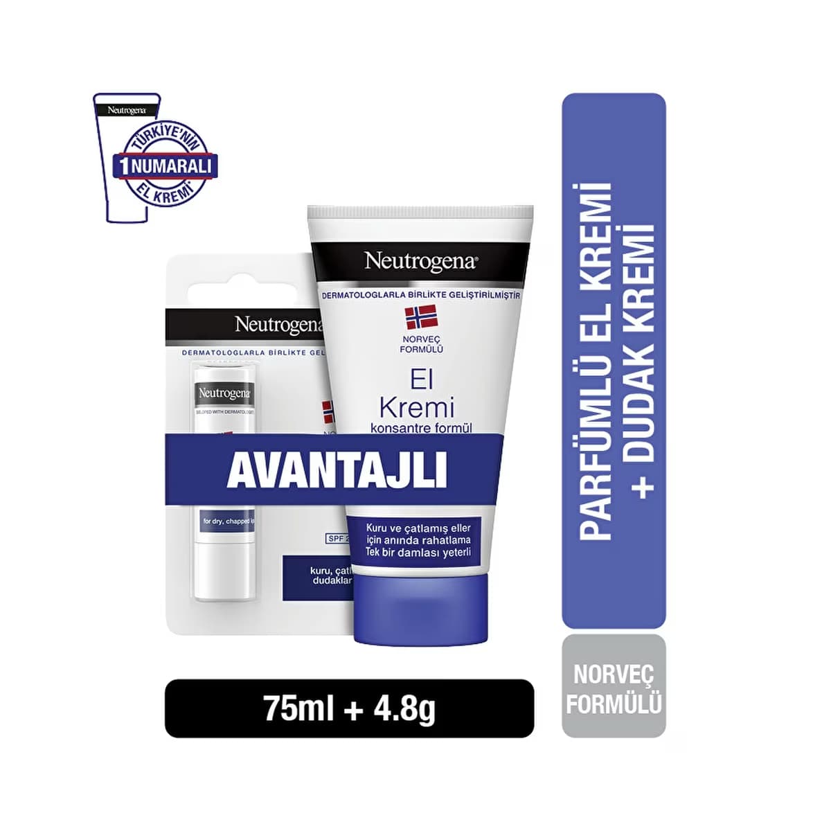 Neutrogena Norveç Formülü Parfümlü El Kremi 75 ml + Besleyici Dudak Nemlendiricisi 4.8 gr - Gratis