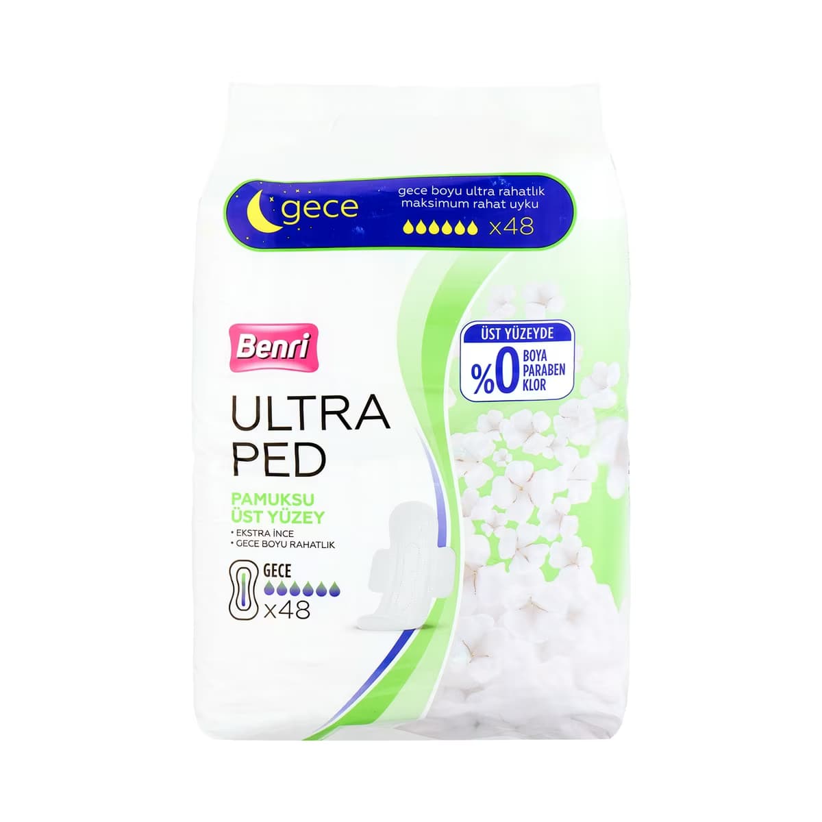 Benri Ultra Hijyenik Ped Pamuklu Gece 48'li - Gratis