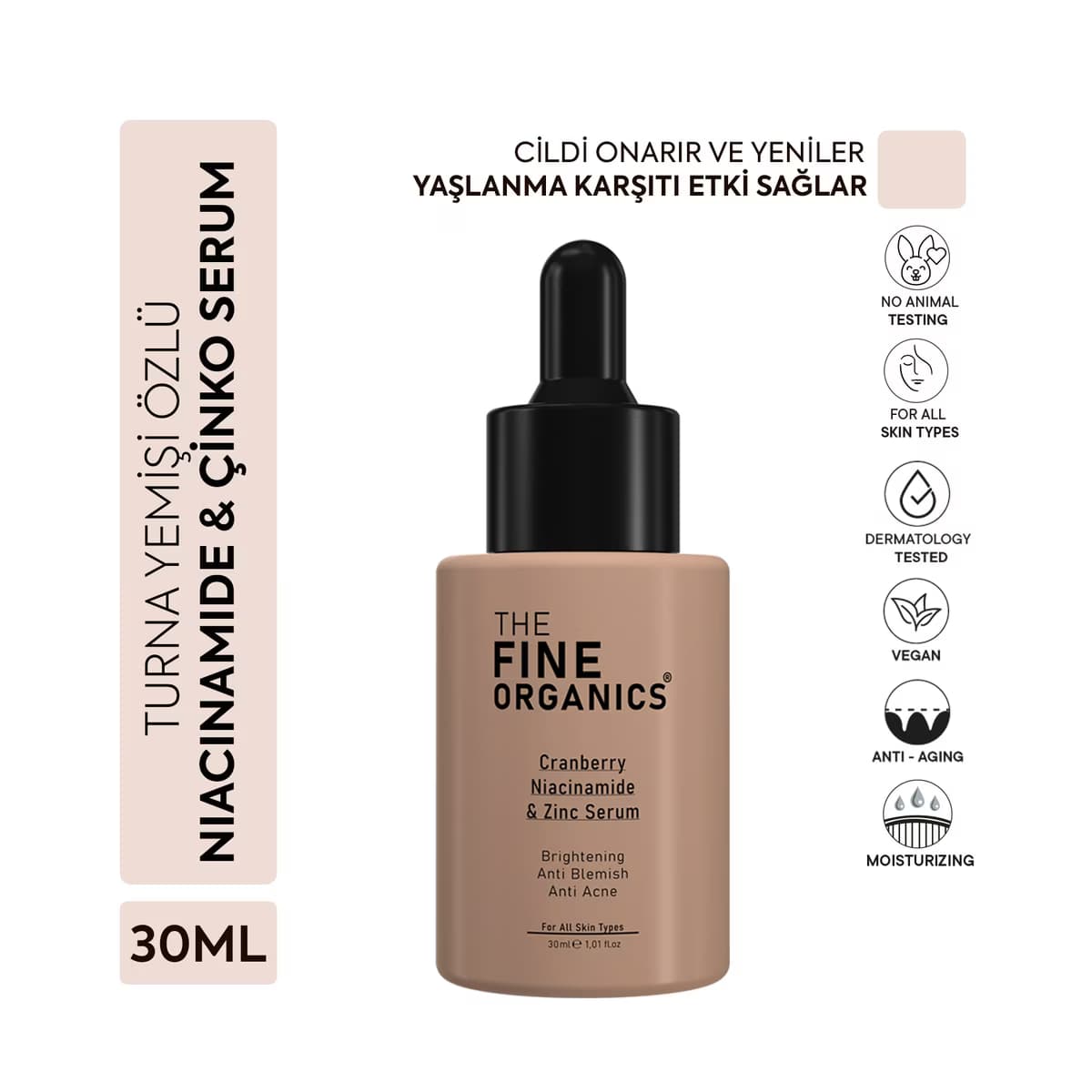 The Fine Organics Turna Yemişi Özlü Niacinamide & Çinko Koyu Leke Karşıtı ve Aydınlatıcı Yüz Serumu 30 ml - Gratis