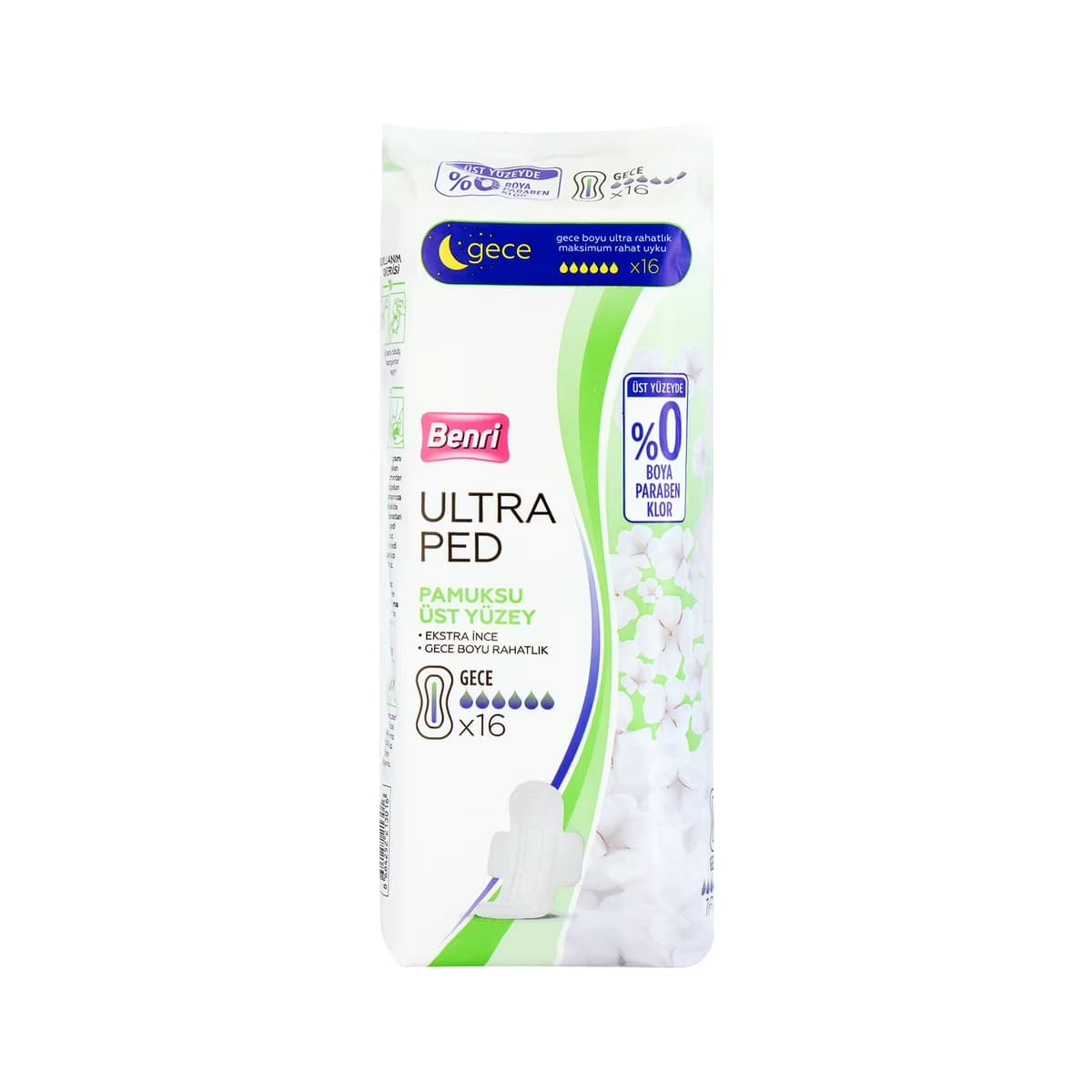 Benri Ultra Hijyenik Ped Pamuklu Gece 16'lı - Gratis