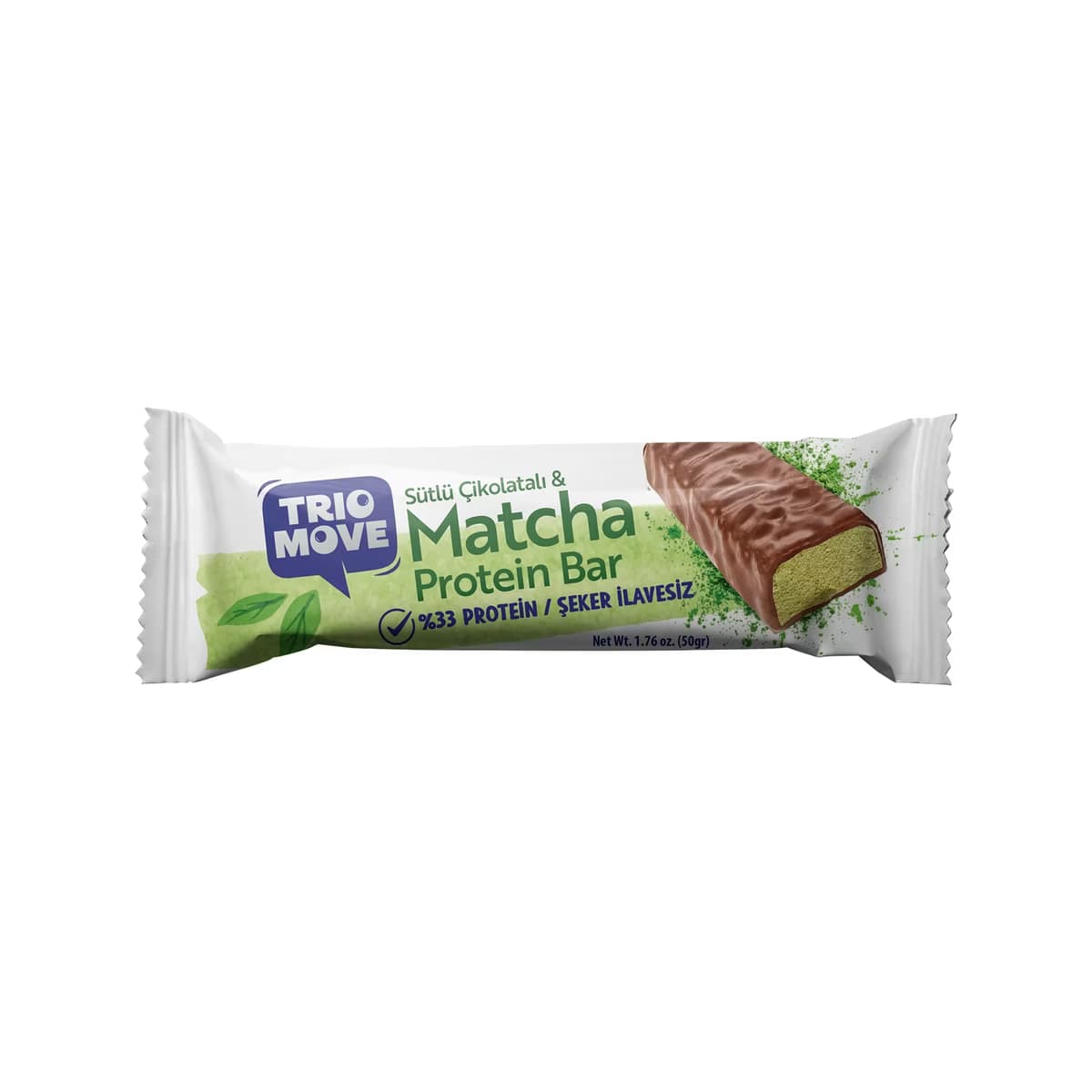 Trio Move Çikolata Kaplı Detoks %33 Proteinli Sütlü Çikolatalı ve Matcha Protein Bar 50 gr - Gratis