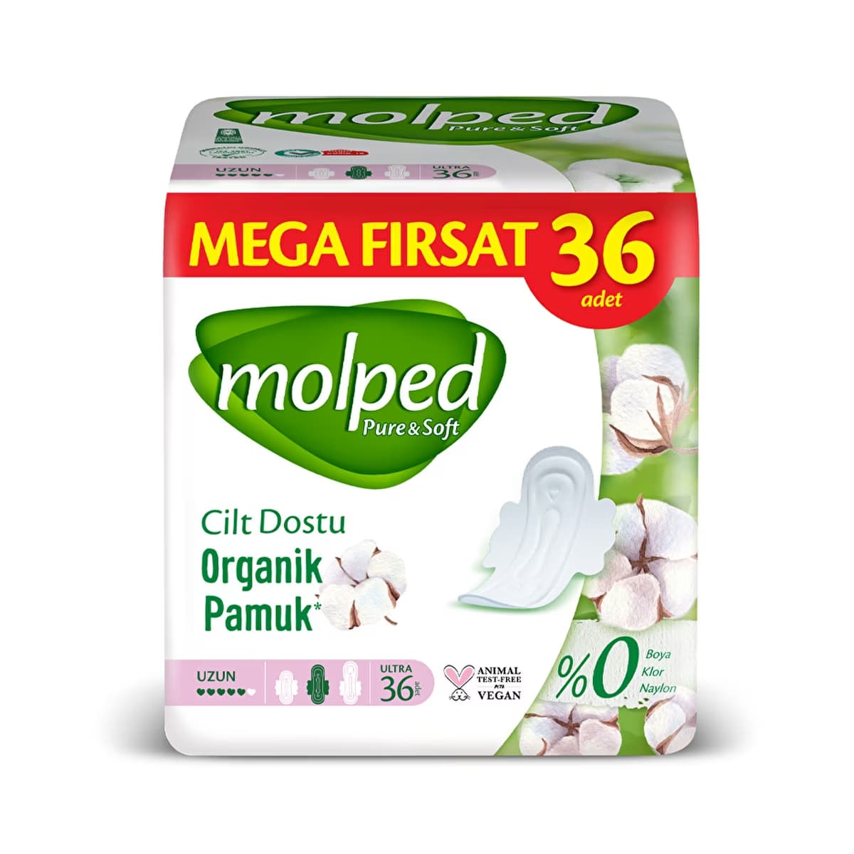 Molped Pure & Soft Mega Paket Uzun Hijyenik Ped 36'lı - Gratis