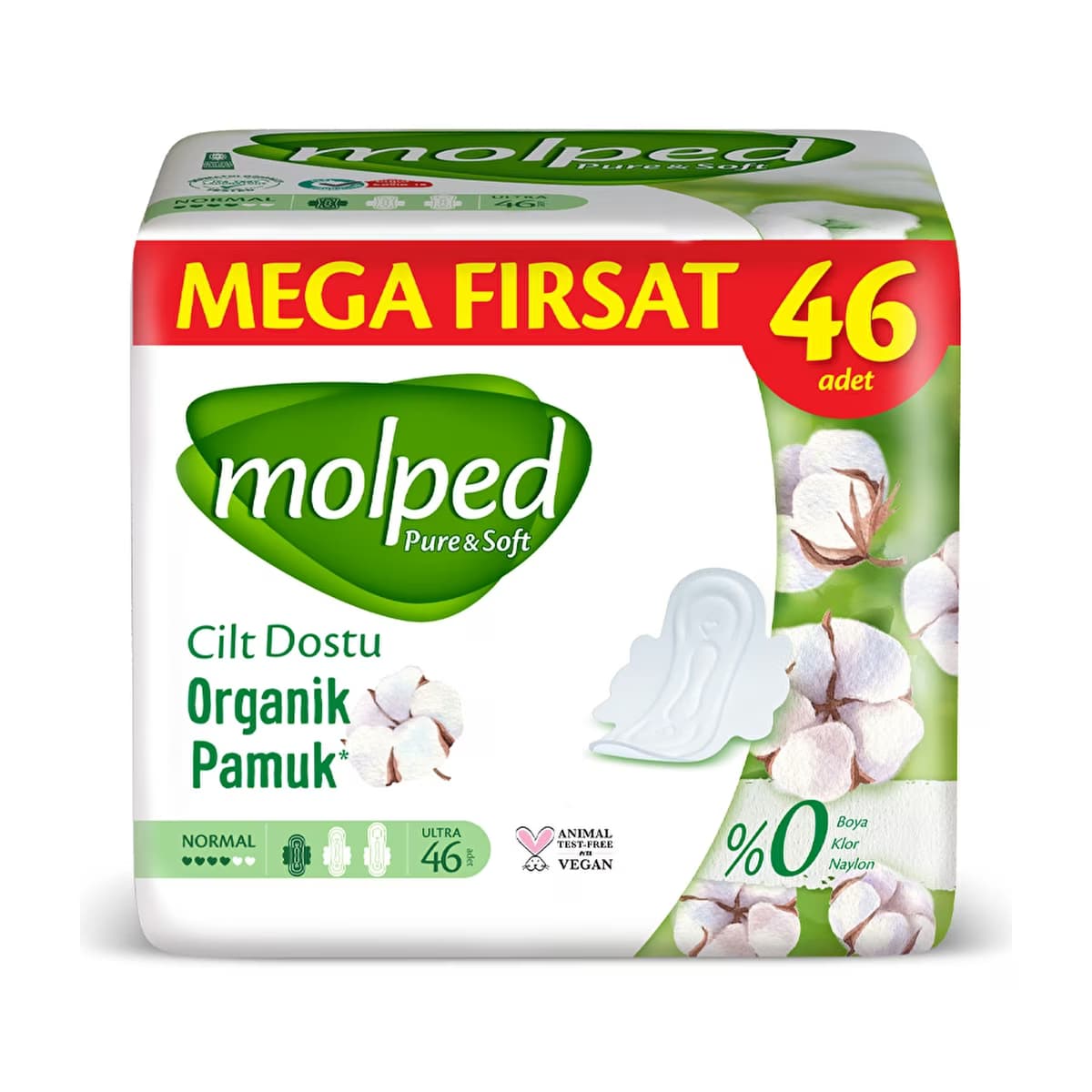 Molped Pure & Soft Mega Paket Normal Hijyenik Ped 46'lı - Gratis