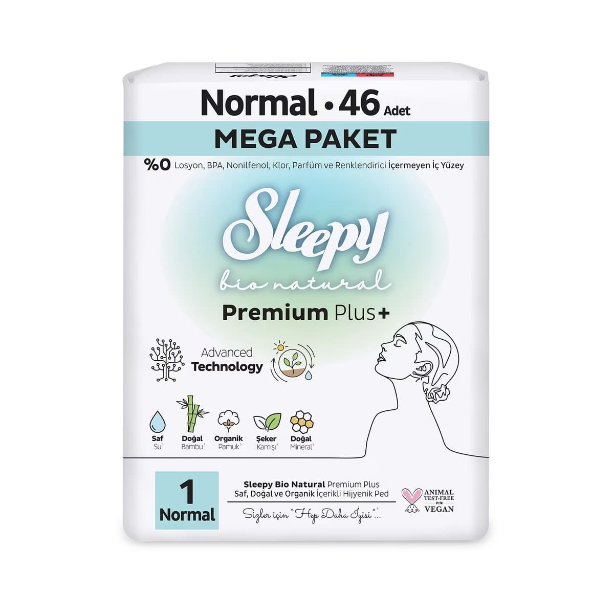 Sleepy Bio Natural Premium Plus+ (Boy 1) Mega Normal Hijyenik Ped 46'lı - Gratis