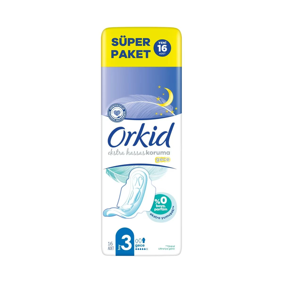 Orkid Ekstra Hassas Koruma (Boy 3) Gece Hijyenik Ped 16 Adet - Gratis