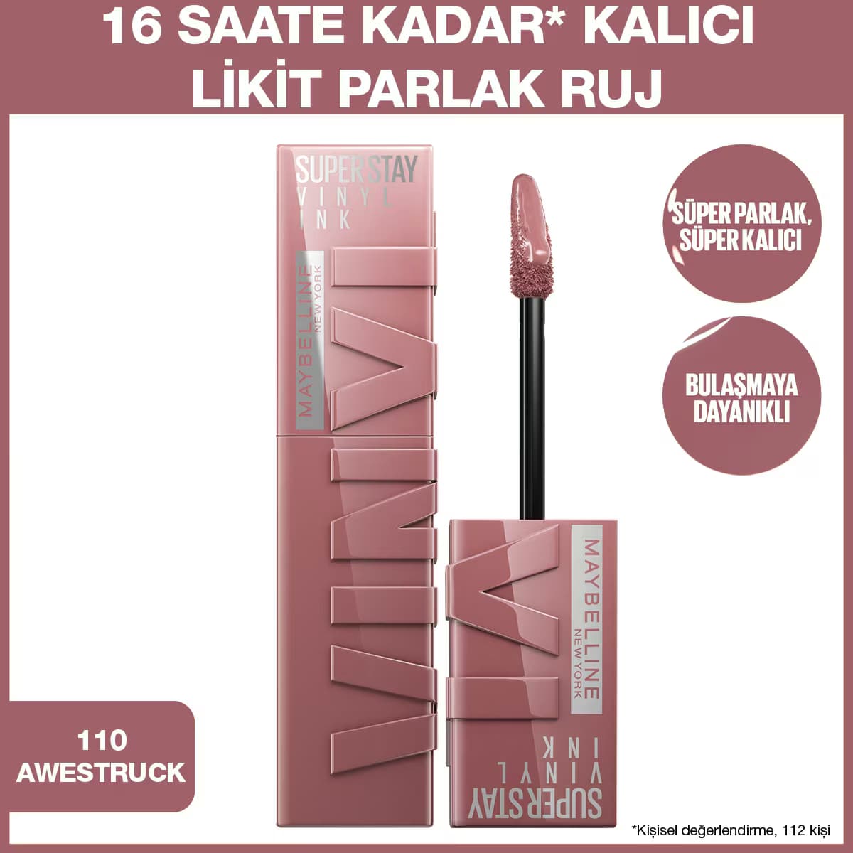 Maybelline New York Super Stay Vinyl Ink Likit Parlak Ruj 110 Awestruck