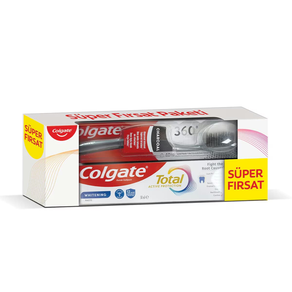 Colgate Total Beyazlatıcı Diş Macunu 50 ml + 360 Black Fırça