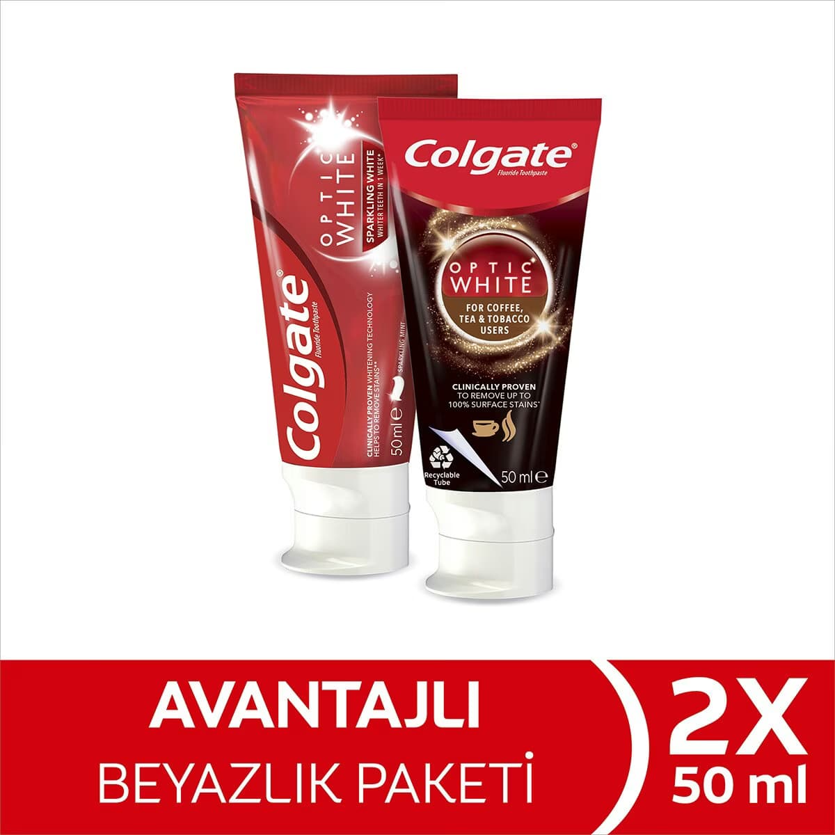 Colgate Beyazlık Paketi Optic White Parıldayan Beyazlık 50 ml + Diş Macunu 50 ml Seti