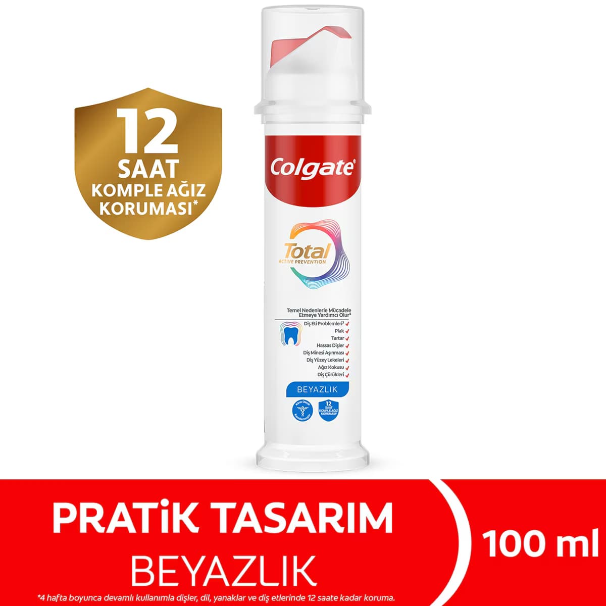 Colgate Total Beyazlık Diş Macunu Pratik Tasarım Beyazlatıcı 100 ml