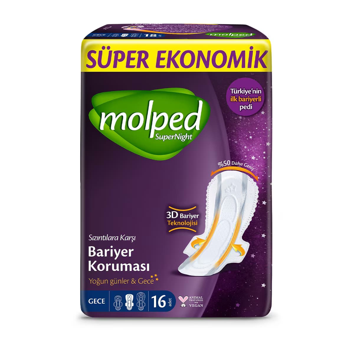 Molped Supernight Gece Süper Ekonomik Ped 16 Adet