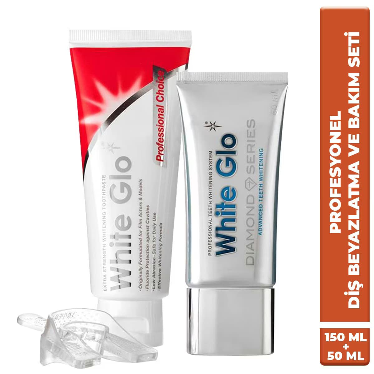 White Glo Diş Beyazlatma Seti Damaklık + Beyazlatıcı Jel 50 ml + Beyazlatıcı Diş Macunu 100 ml
