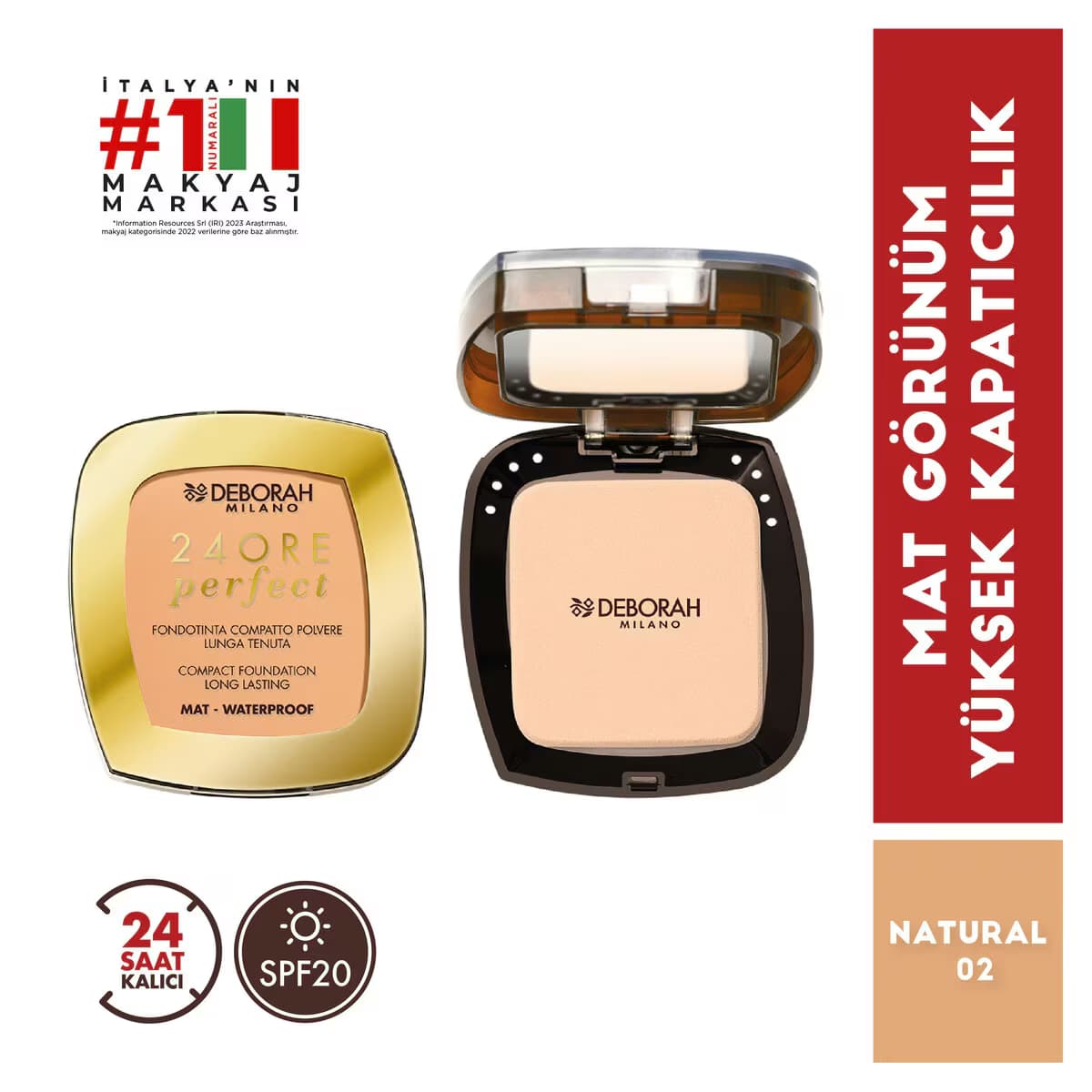 Deborah 24Ore Compact Long Lasting Fondöten Natural 02