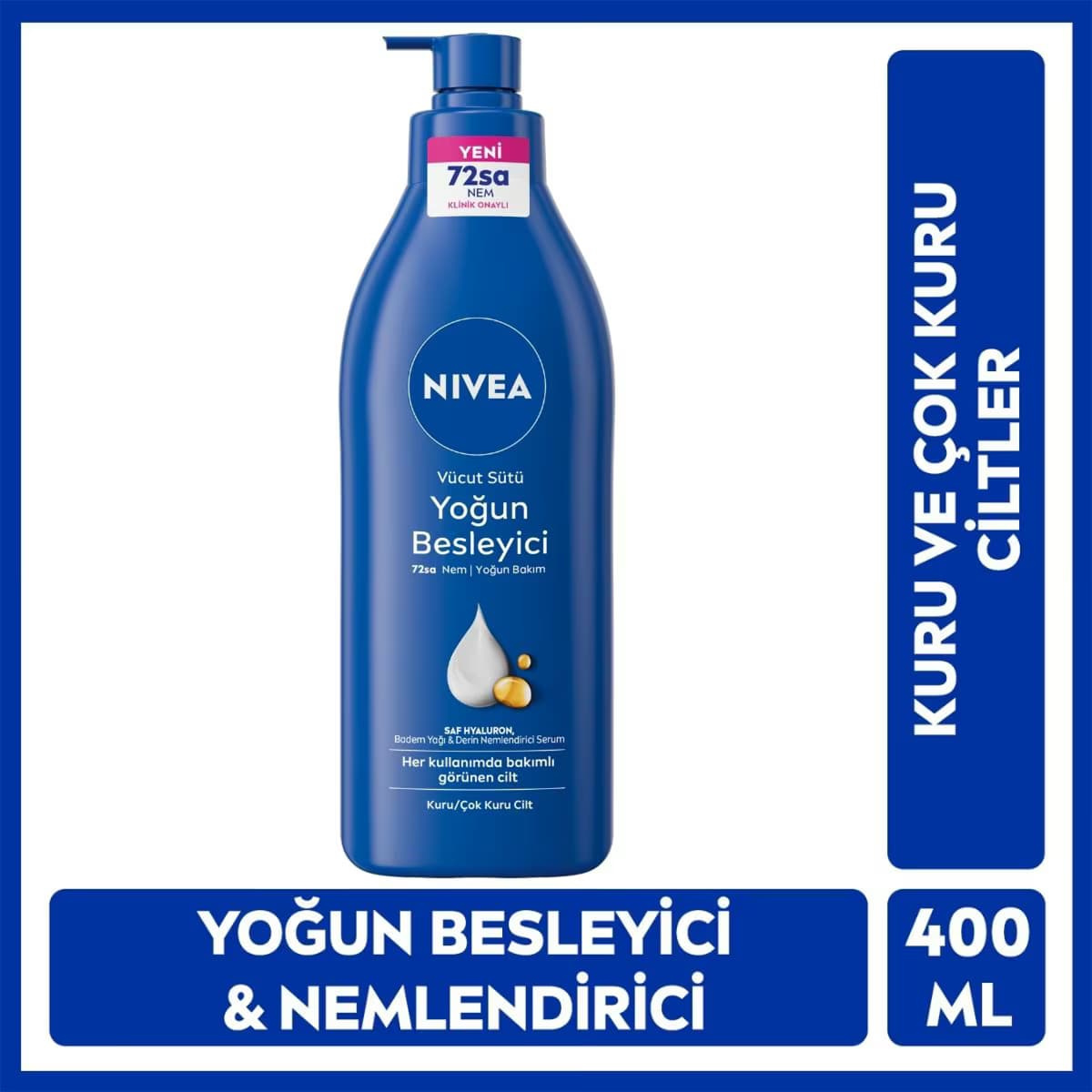 Nivea Besleyici Vücut Sütü 400 ml Kuru ve Çok Kuru Ciltler 48 Saat Nemlendirici E Vitamini ve Badem Yağı