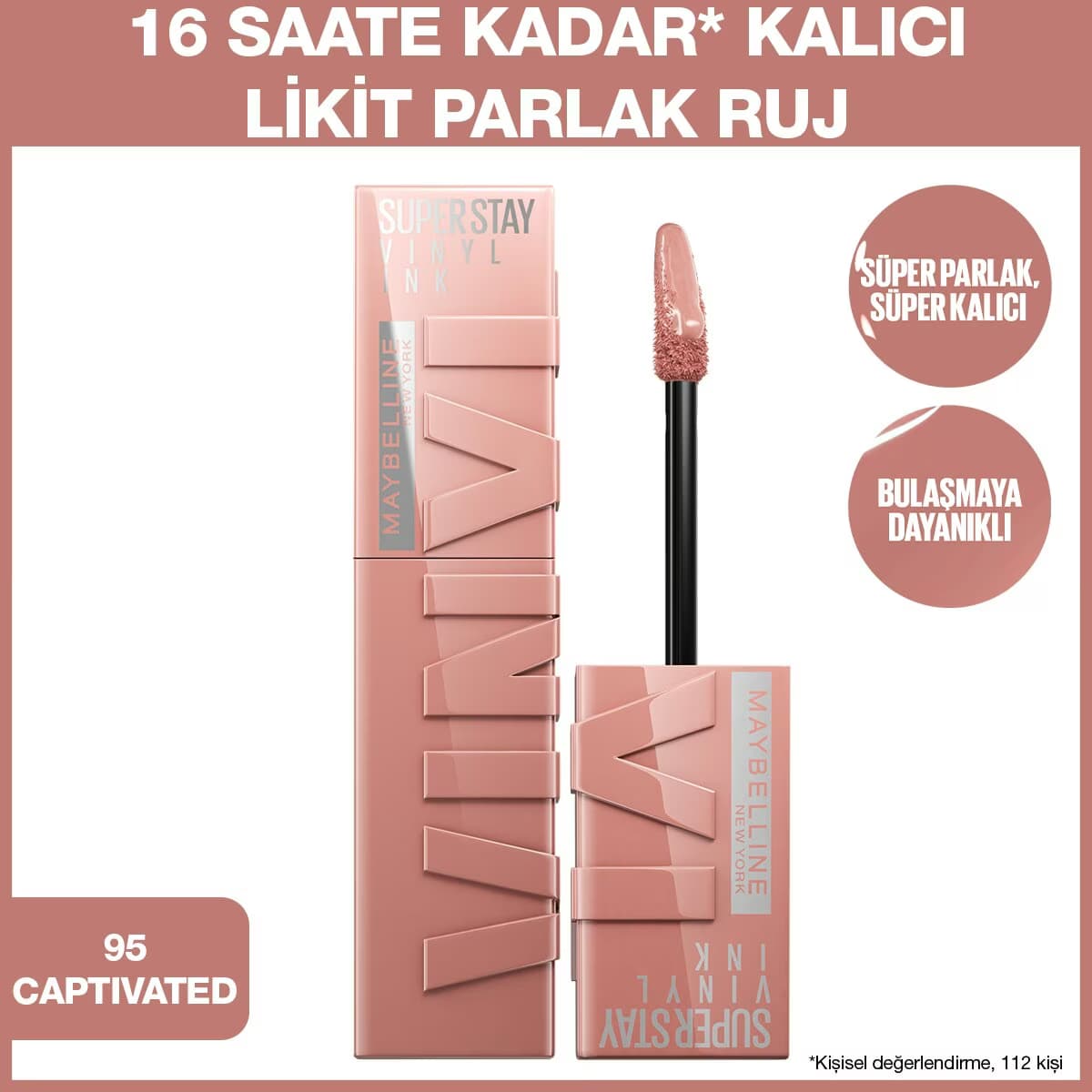 Maybelline New York Super Stay Vinyl Ink Likit Parlak Ruj 95 Captivated