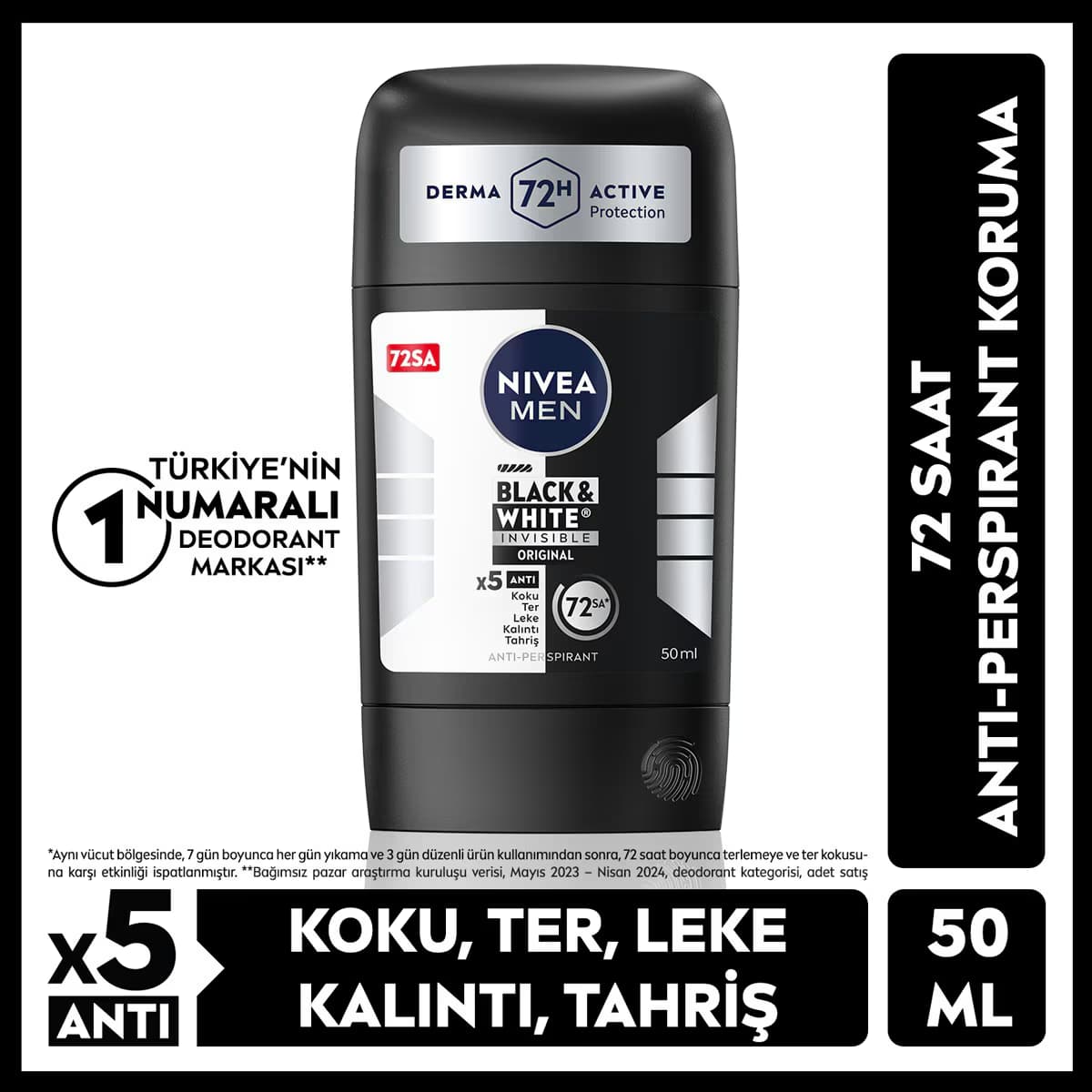 Nivea Men Erkek Stick Deodorant Black&White Invisible Original 48 Saat Anti-perspirant Koruma 50 ml
