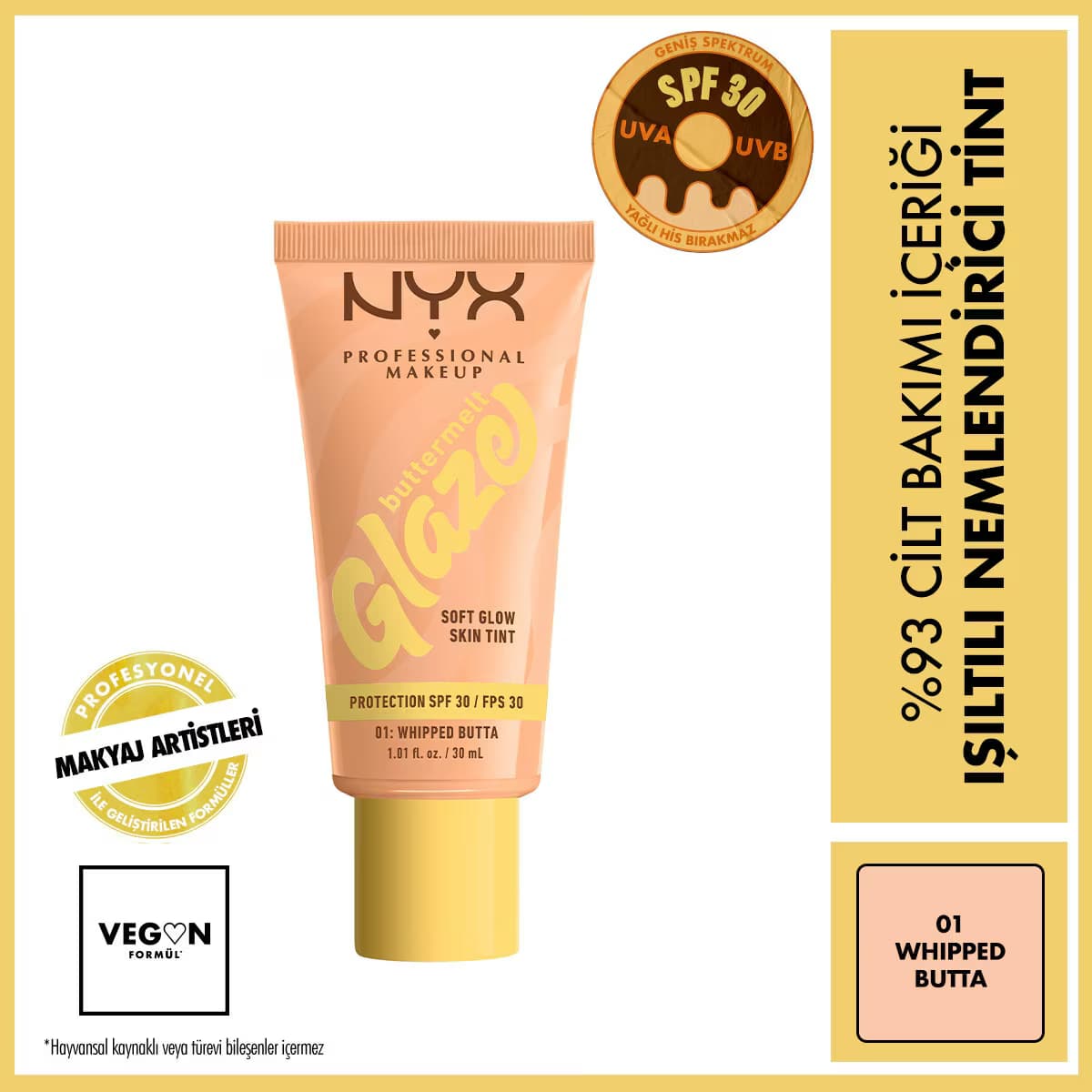 Nyx Professional Makeup Buttermelt Glaze Işıltılı Nemlendirici Tint 01 Whipped Butta