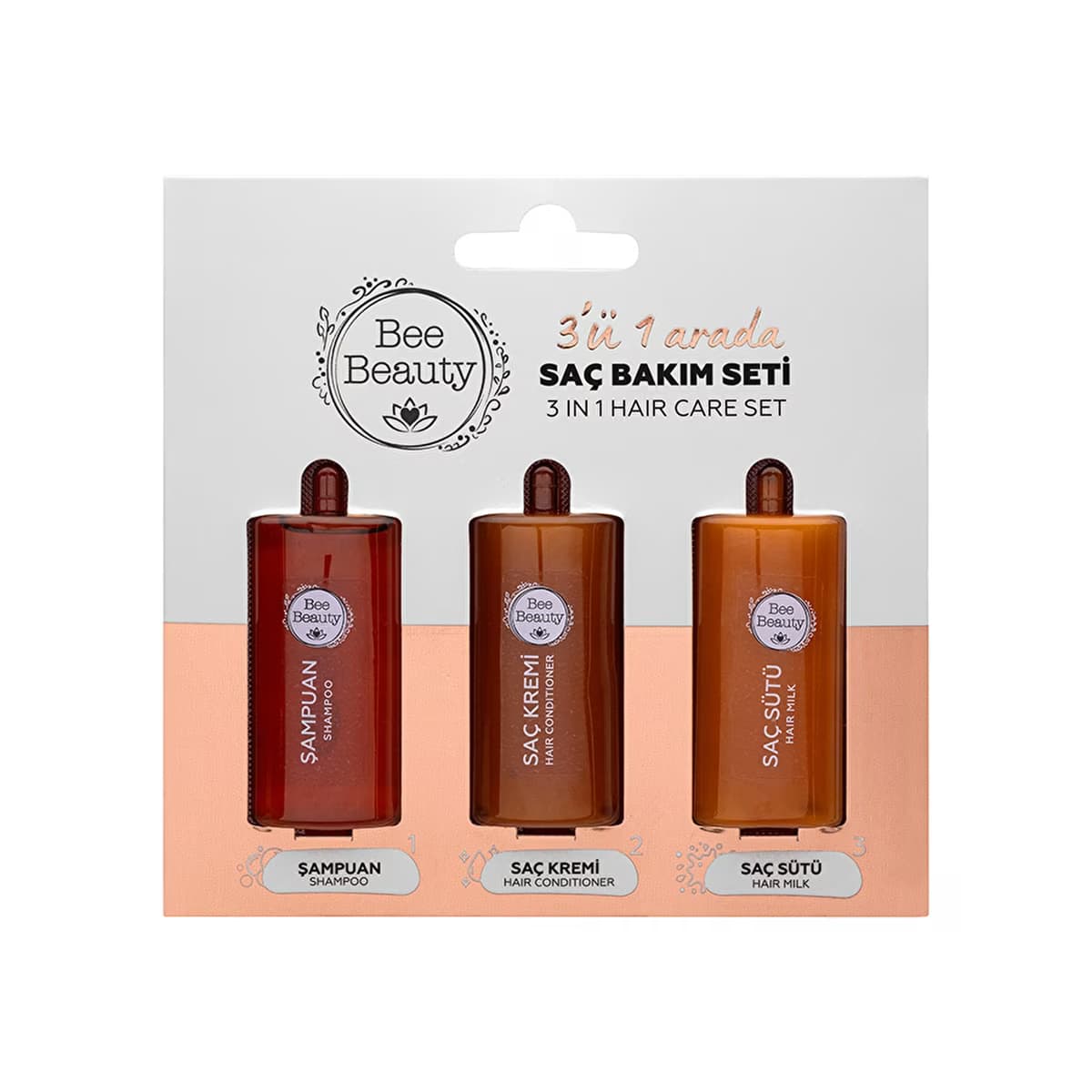 Bee Beauty 3'ü 1 Arada Seyahat Seti 3 x 10 ml (Şampuan + Saç Kremi + Saç Sütü) - Gratis