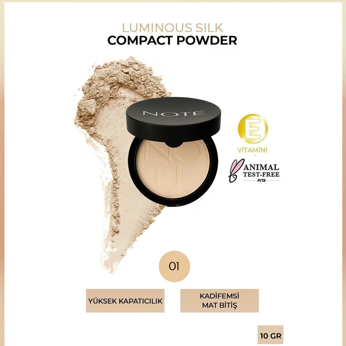 Note Luminous Silk Compact Pudra No: 01 Beige
