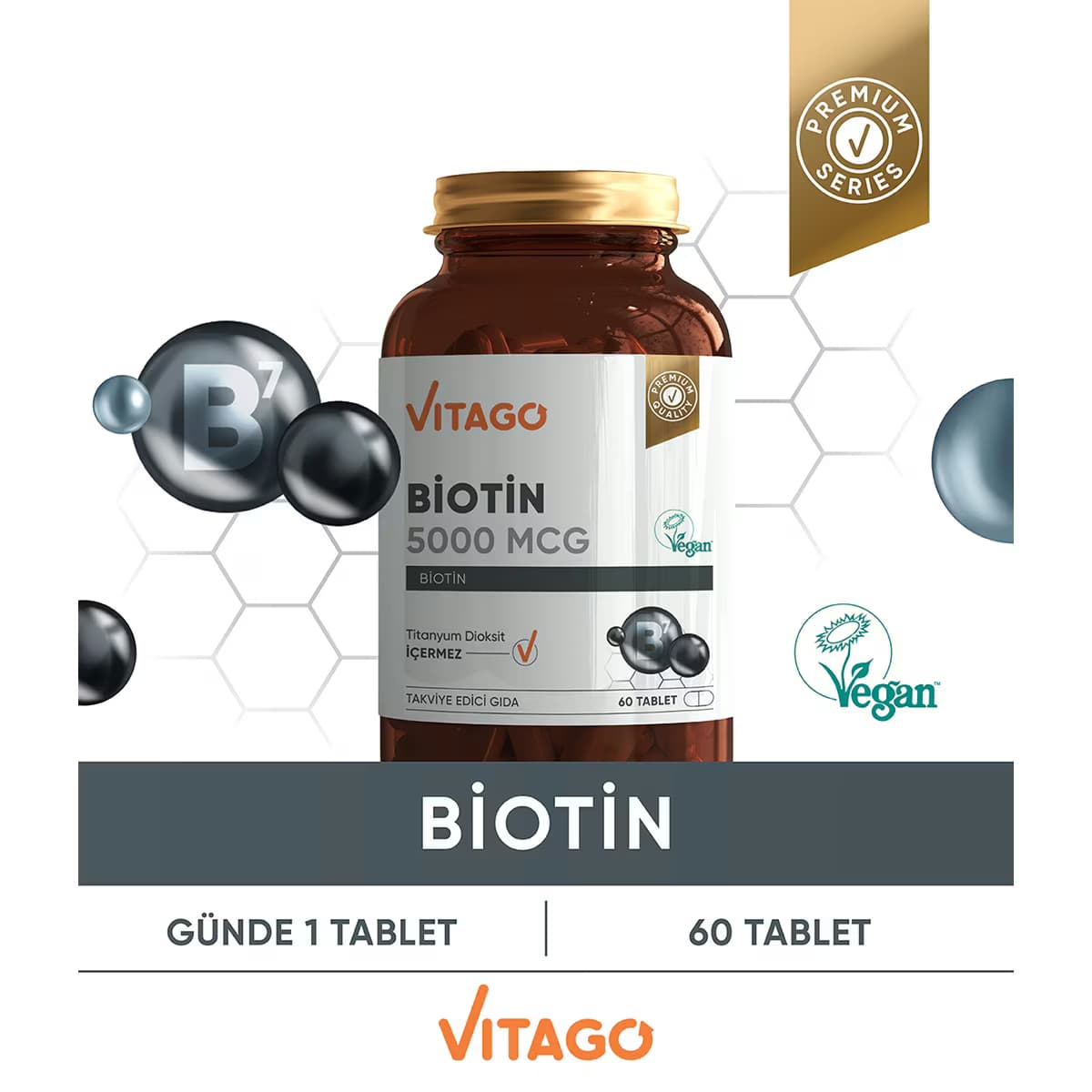 Vitago Biotin 5000 MCG İçeren Tablet Takviye Edici Gıda 60'lı