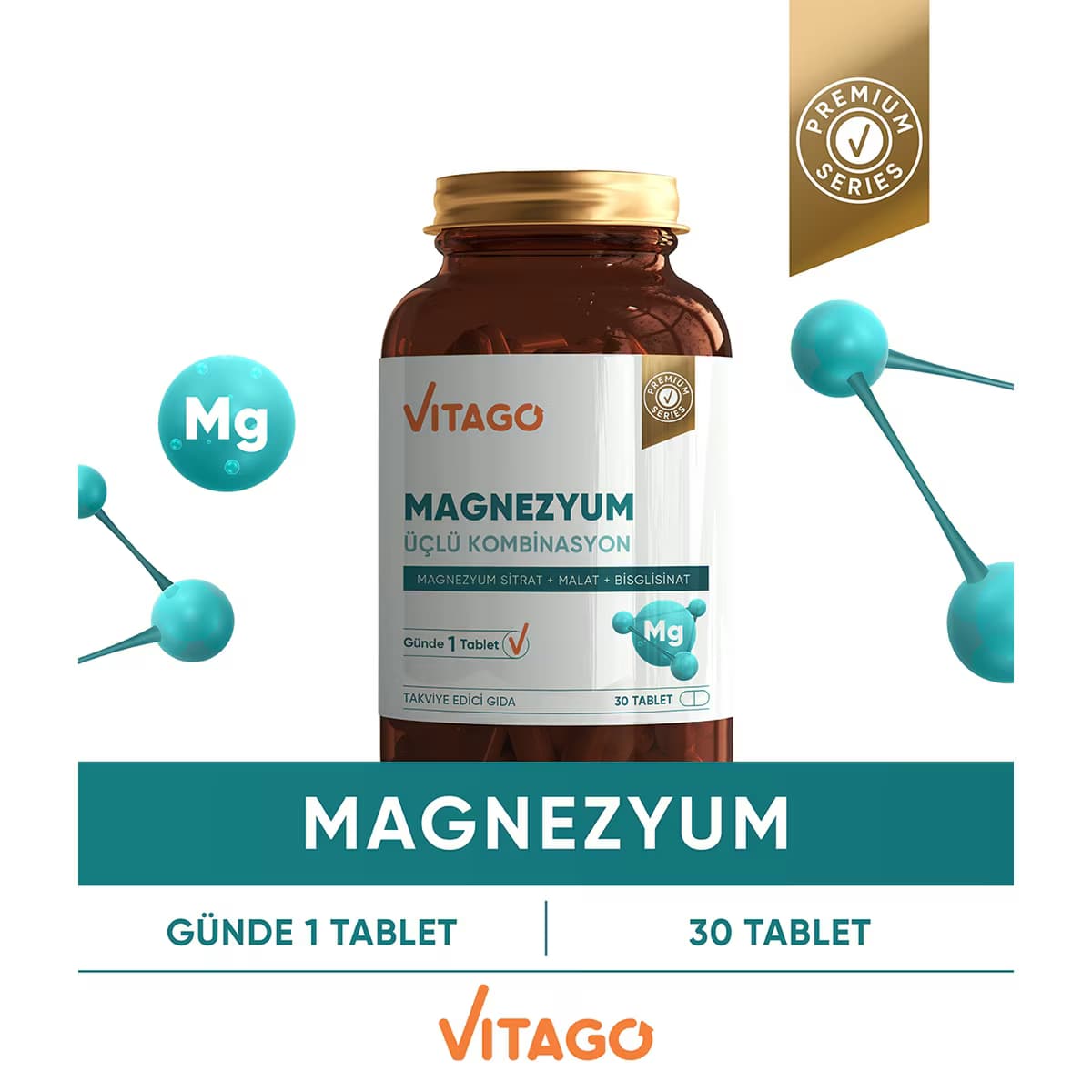 Vitago Magnezyum 3'lü Etki Tablet 30'lu