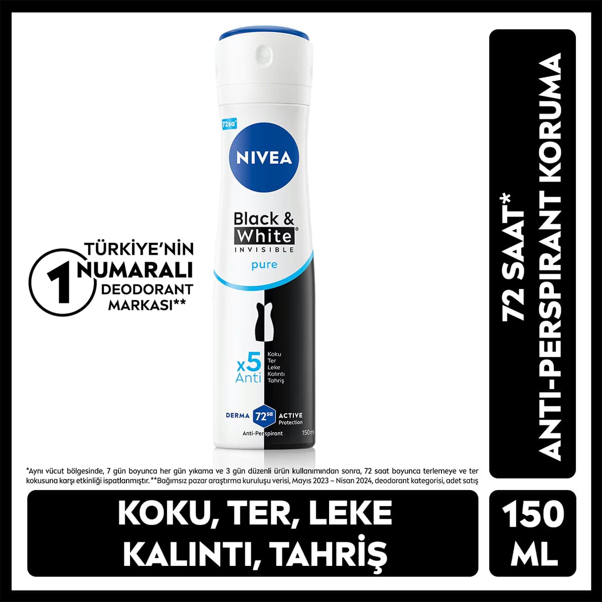 Nivea Invisible Black and White Pure Kadın Deodorant 150 ml