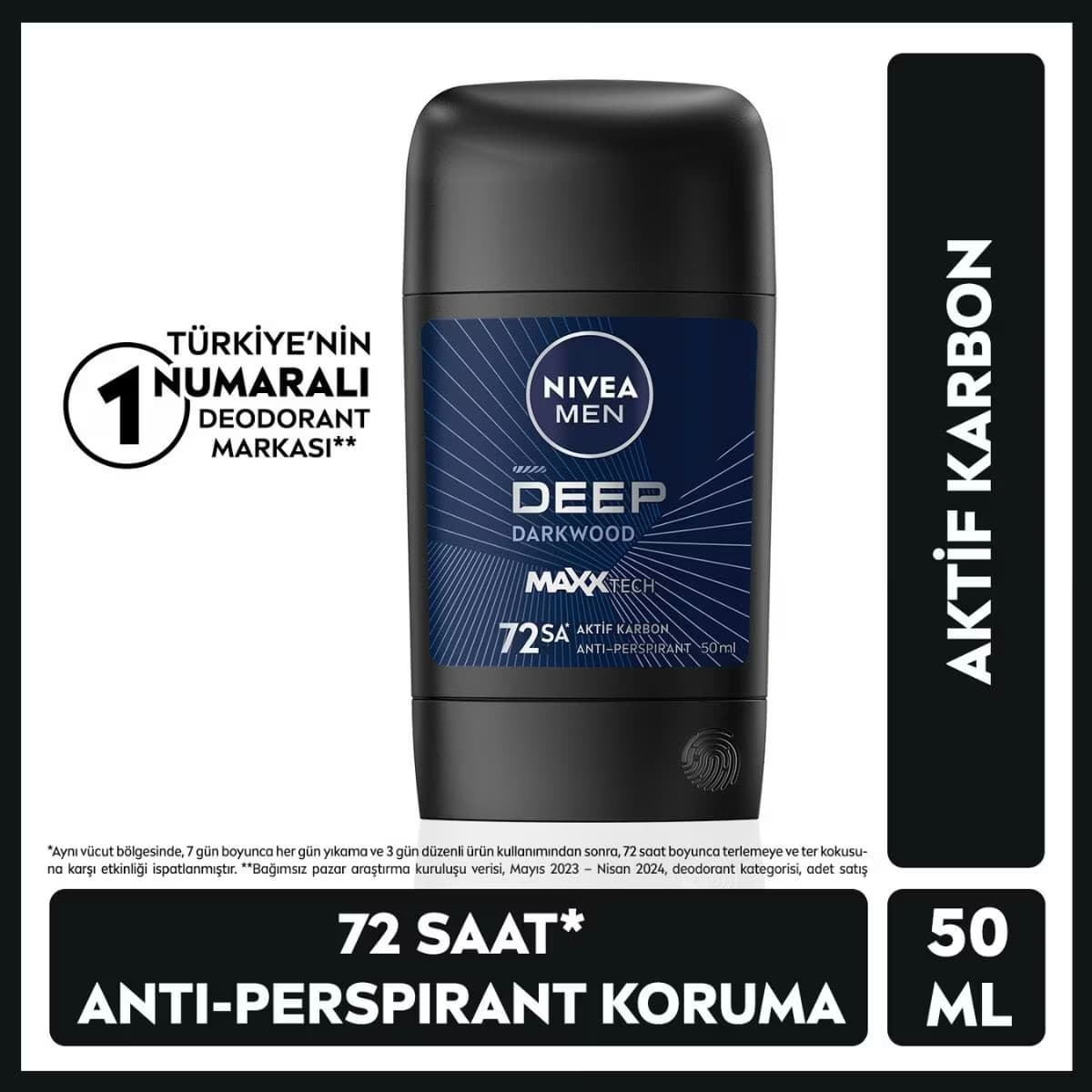 NIVEA MEN Erkek Stick Deodorant Deep Dimension Aktif Karbon 50 ml