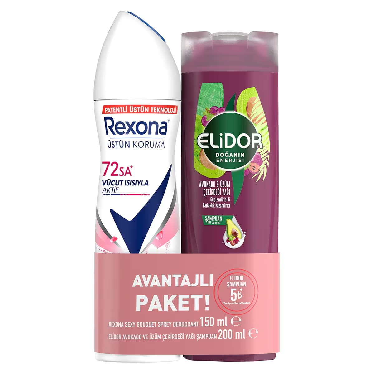 Rexona %0 Alüminyum Sexy Deodorant 150 ml + Elidor Avokado 200 ml Set