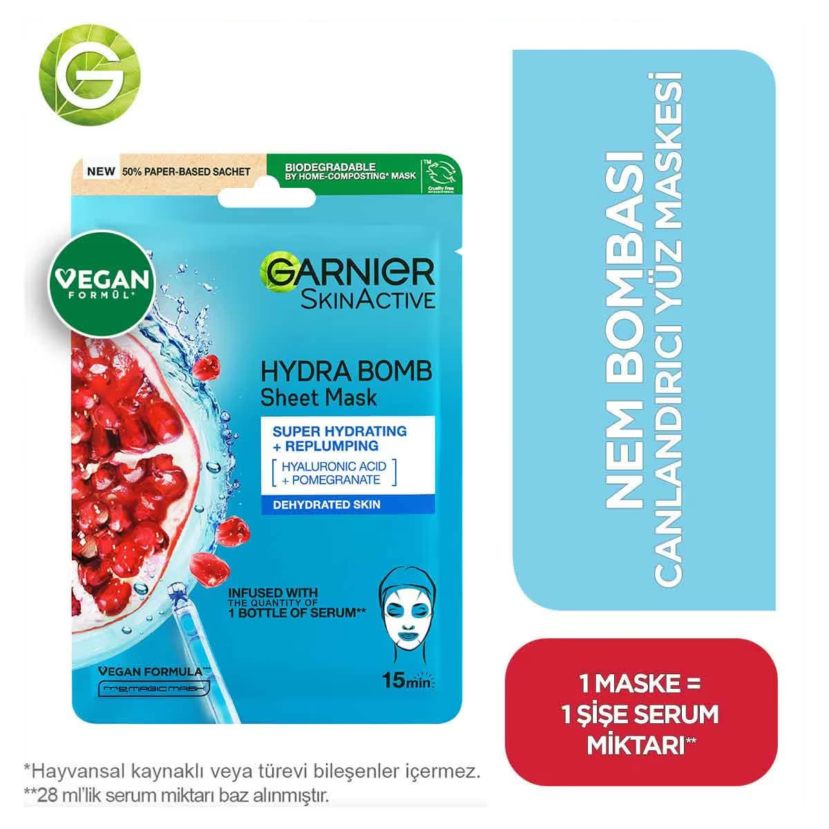Garnier Nem Bombası Kağıt Maske Nar Özü