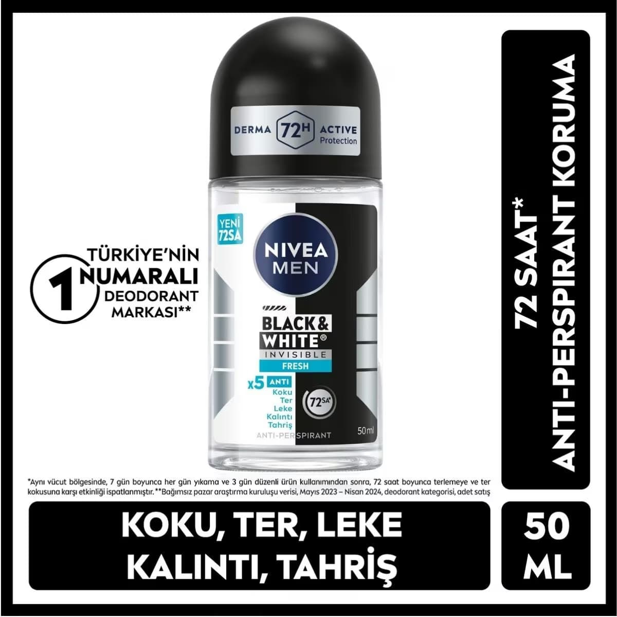 Nivea Men Invisible Black and White Fresh Erkek Roll-On 50 ml