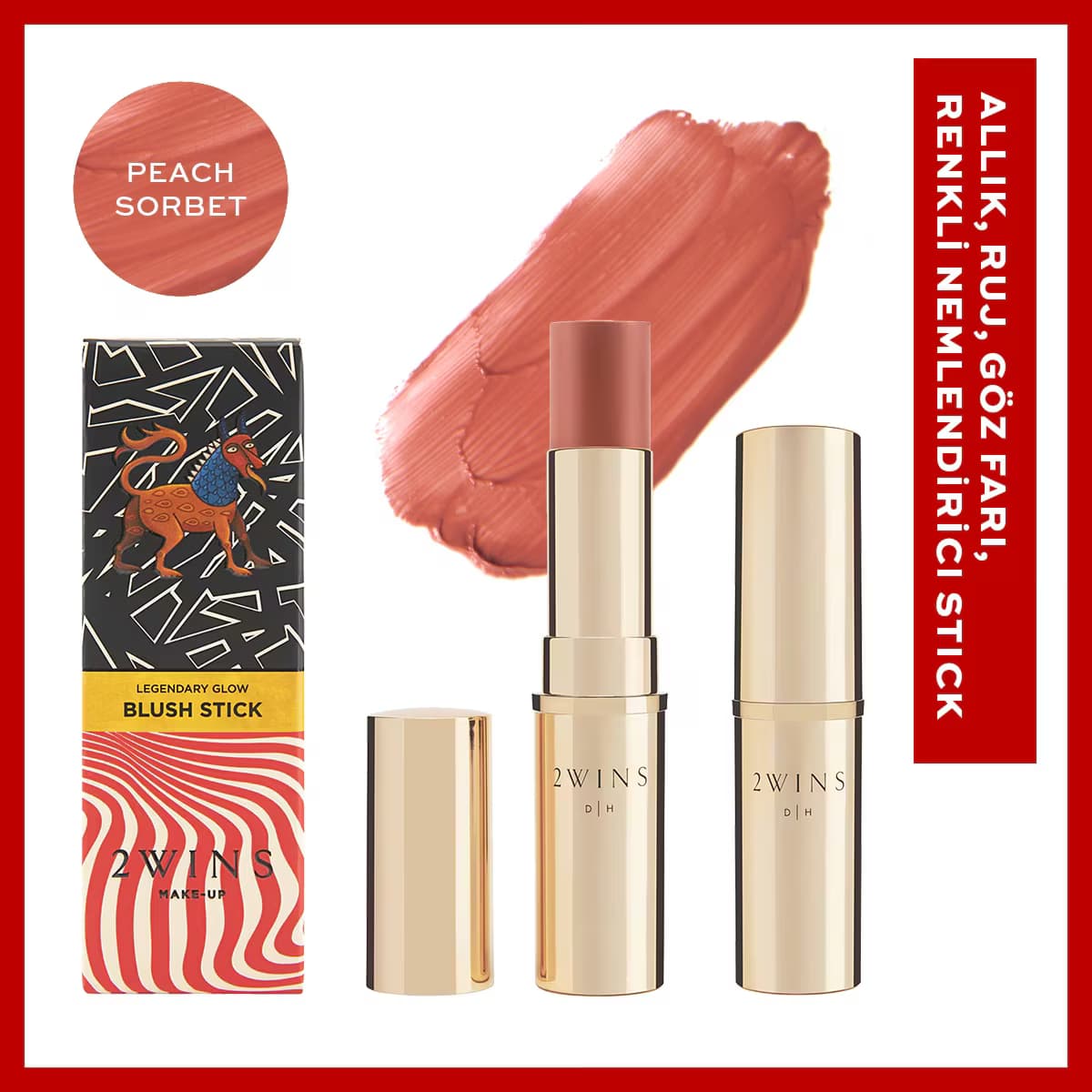 2Wins Beauty Legendary Glow Blush Stick Peach Sorbet