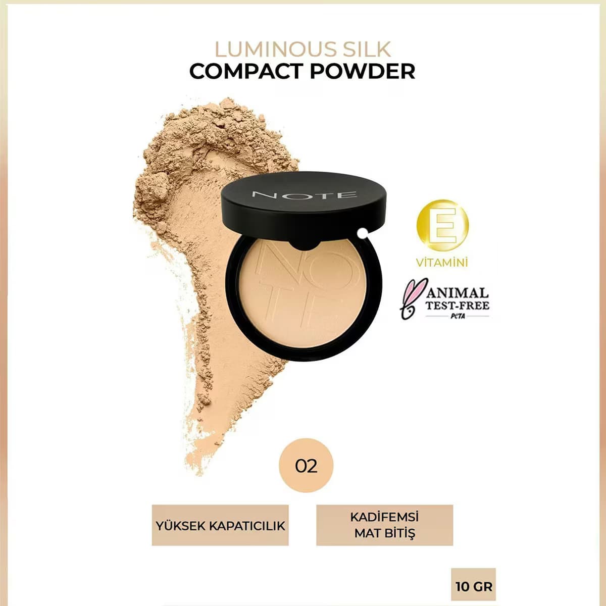 Note Luminous Silk Compact Pudra No: 02 Natural Beige
