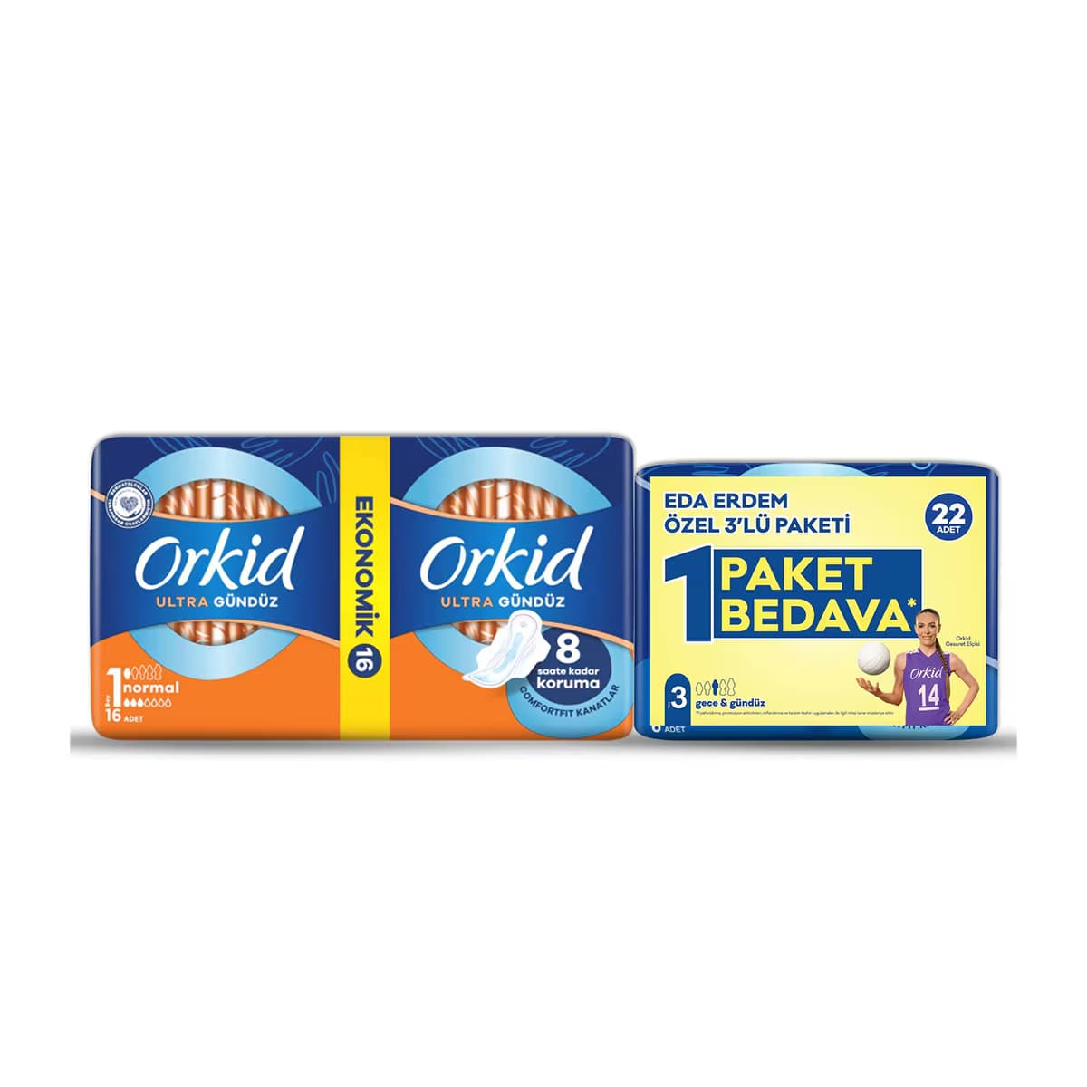 Orkid Ultra Normal+Gece 22’li Eda Erdem Paketi Hijyenik Ped