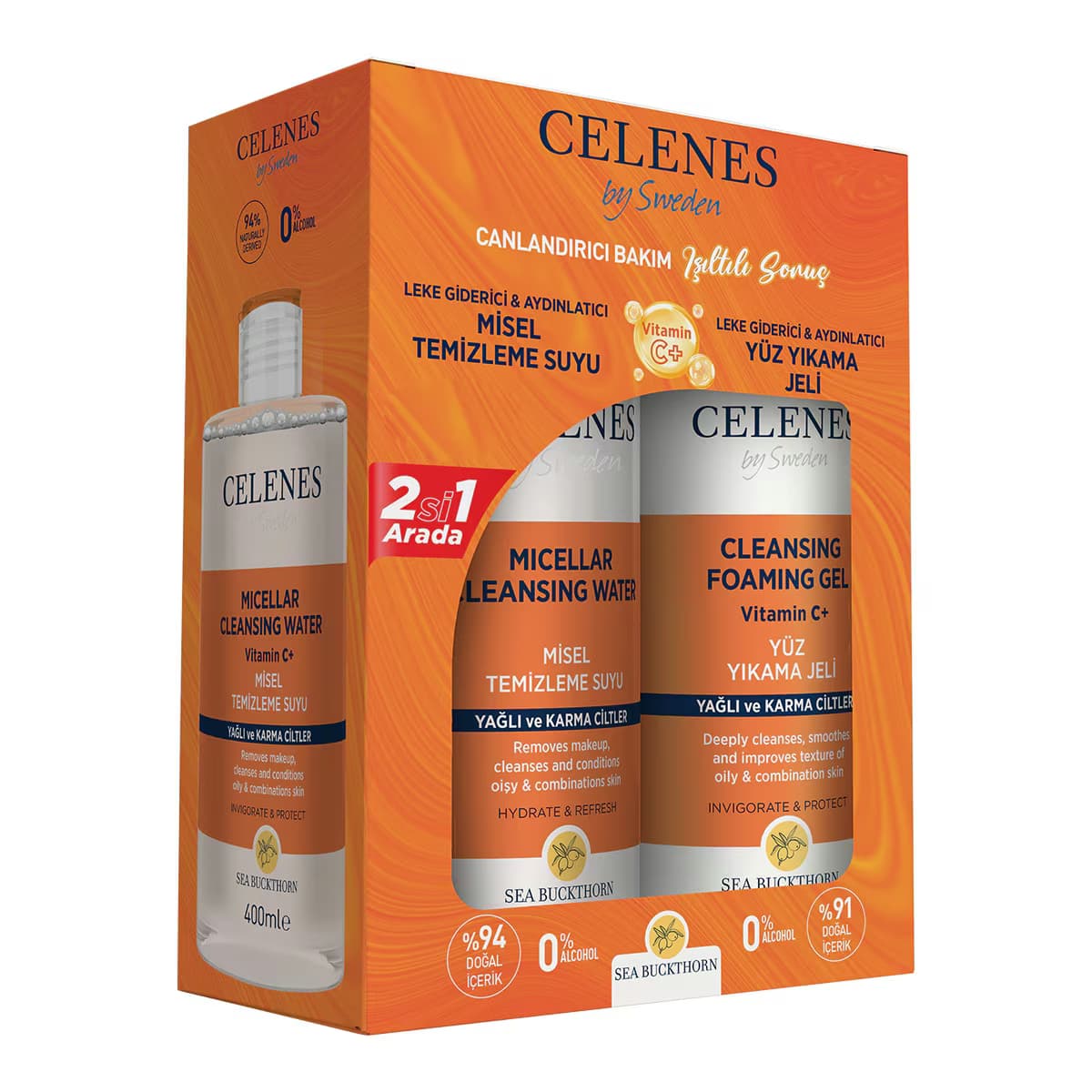 Celenes Sea Buckthorn Yüz Temizleme Jeli 250 ml + Misel Temizleme Suyu 400 ml Yağlı ve Karma Ciltler