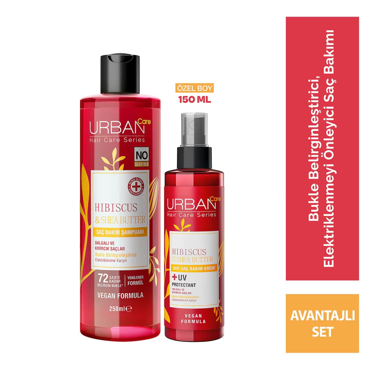 Urban Care Hibiscus & Shea Butter Kıvırcık ve Dalgalı Saçlara Özel Bukle Belirginleştirici Saç Bakım Şampuanı 350 ml ve Sıvı Saç Bakım Kremi 150 ml