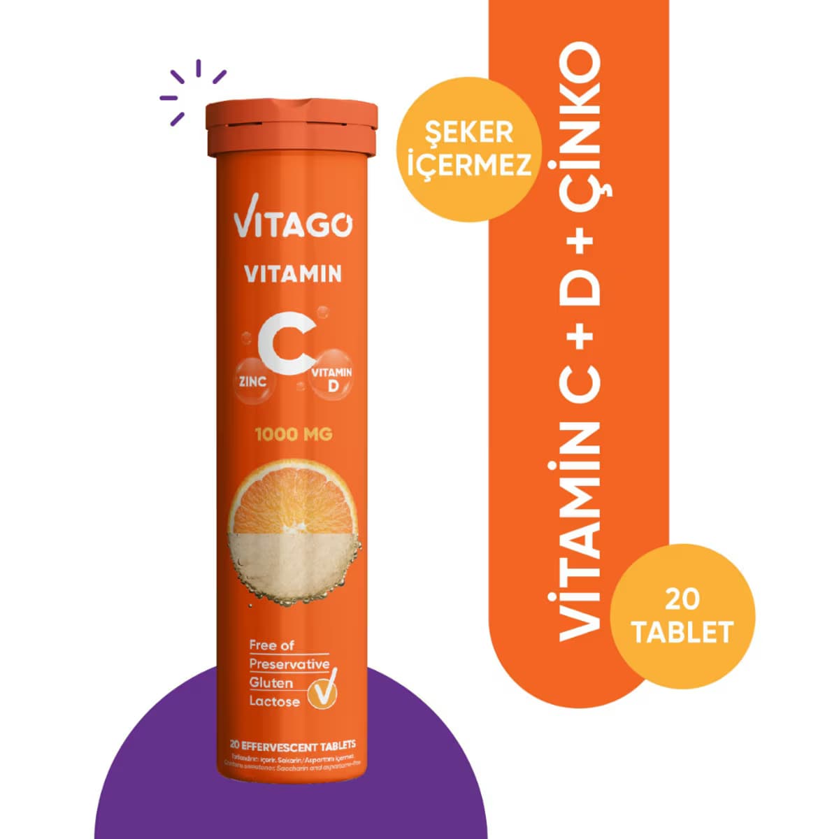 Vitago Vitamin C 1000 mg + Vitamin D + Çinko 20'li Efervesan Tablet