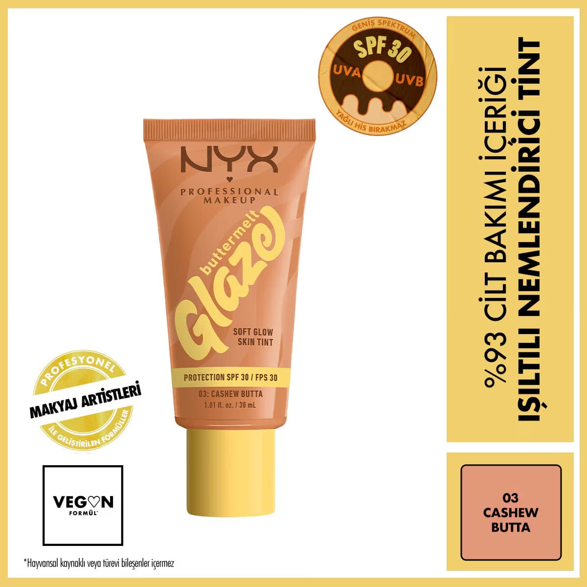 Nyx Professional Makeup Buttermelt Glaze Işıltılı Nemlendirici Tint 03 Cashew Butta