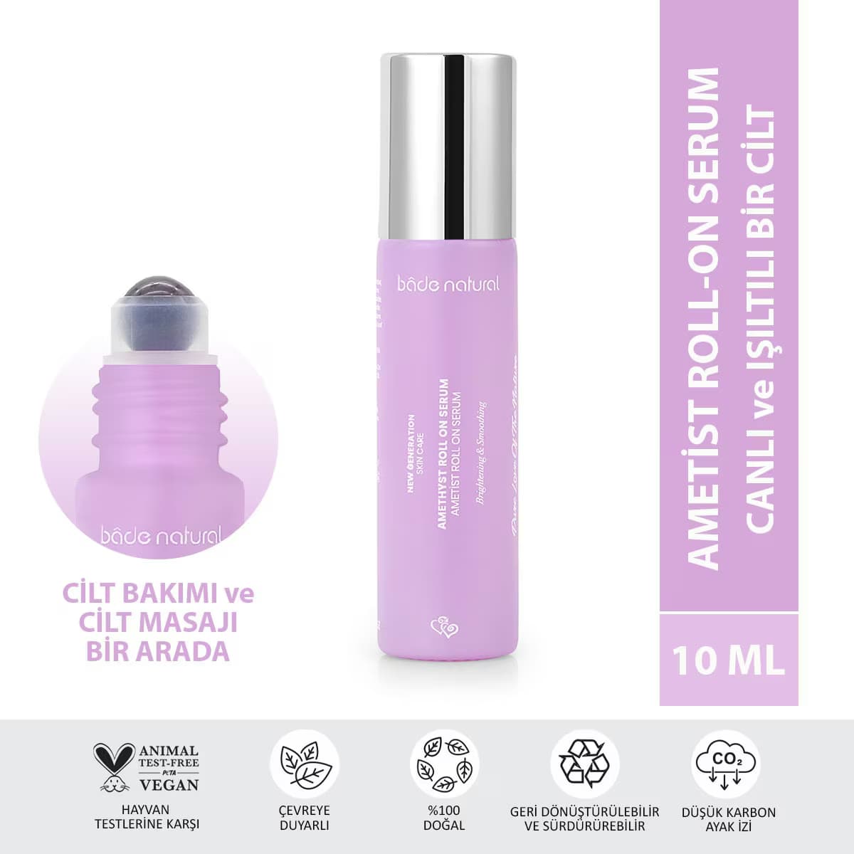 Bade Natural Ametist Roll On Yüz Masaj Serumu Arındırıcı Etkili 10 ml
