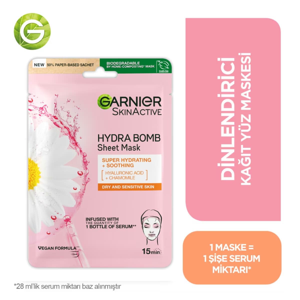 Garnier Nem Bombası Dinlendirici Kağıt Yüz Maskesi Papatya Özü