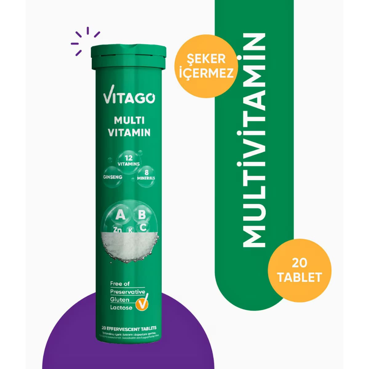 Vitago Multivit 21 Çeşit Multivitamin + Multimineral Bileşeni İçeren 20'li Efervesan Tablet