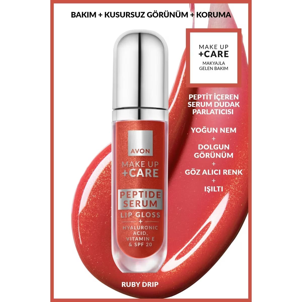 Avon Make Up + Care Peptit İçeren Serum Gloss Dudak Parlatıcısı Ruby Drip