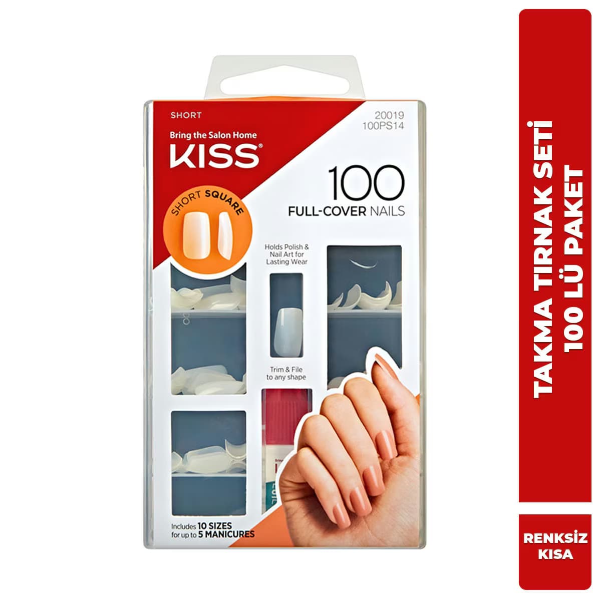 Kiss Short Square Renksiz Takma Tırnak Seti Yapıştırıcılı 100'lü
