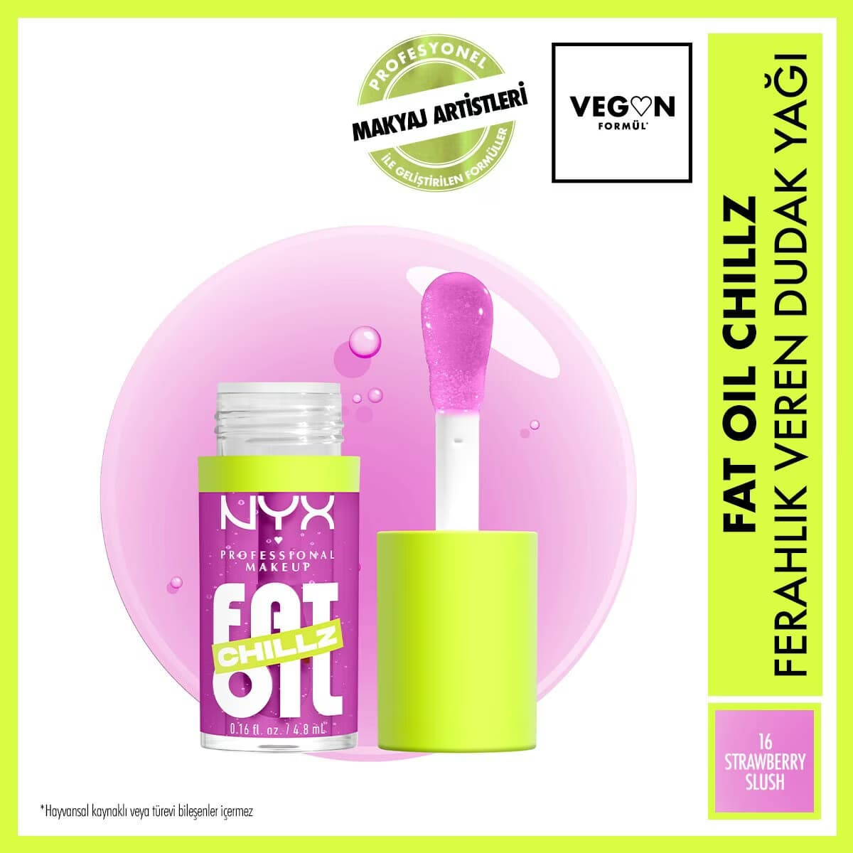 Nyx Professional Makeup Fat Oil Lip Drip Parlatıcı Dudak Yağı 16 Strawberry Slush
