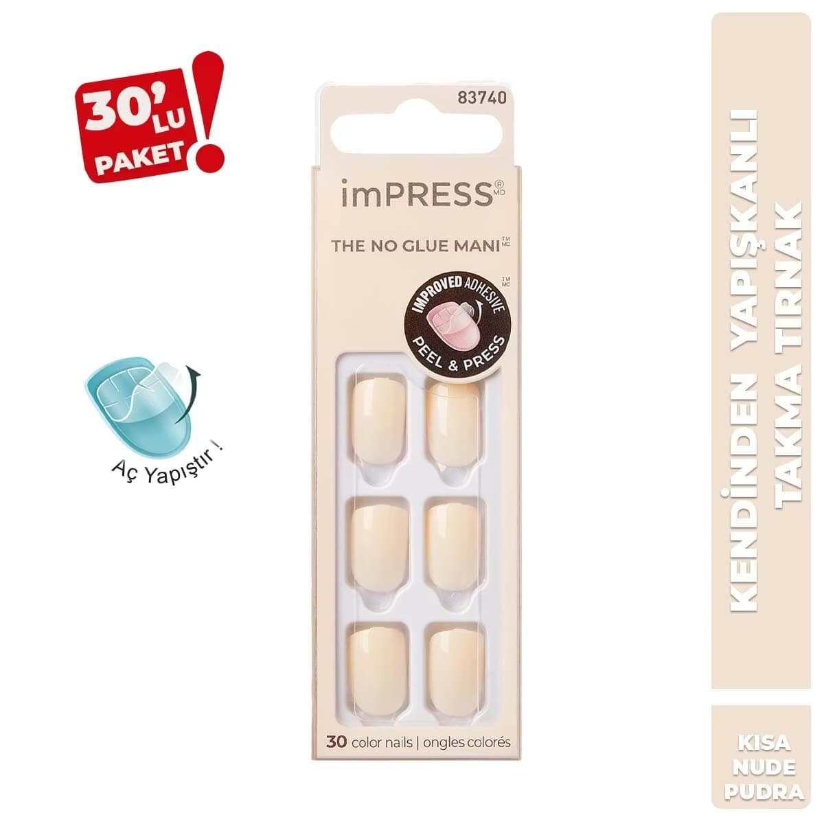 Kiss Impress Color Kendinden Yapışkanlı Takma Tırnak Kısa Açık Pembe 001 30'lu