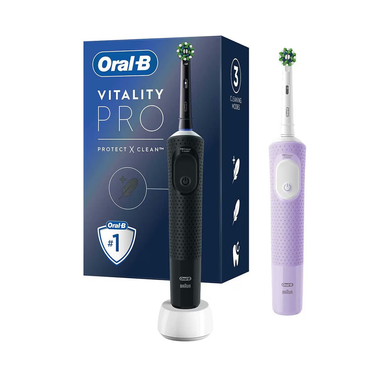 Oral-B Şarjlı/Elektrikli Diş Fırçası Vitality Pro 2'li Siyah&Lila Avantaj Paketi
