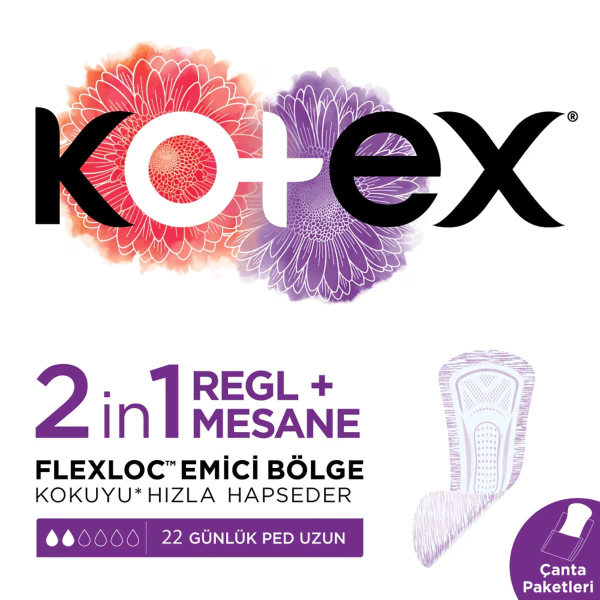 Kotex 2in 1 Regl ve Mesane Günlük Ped 22 Adet