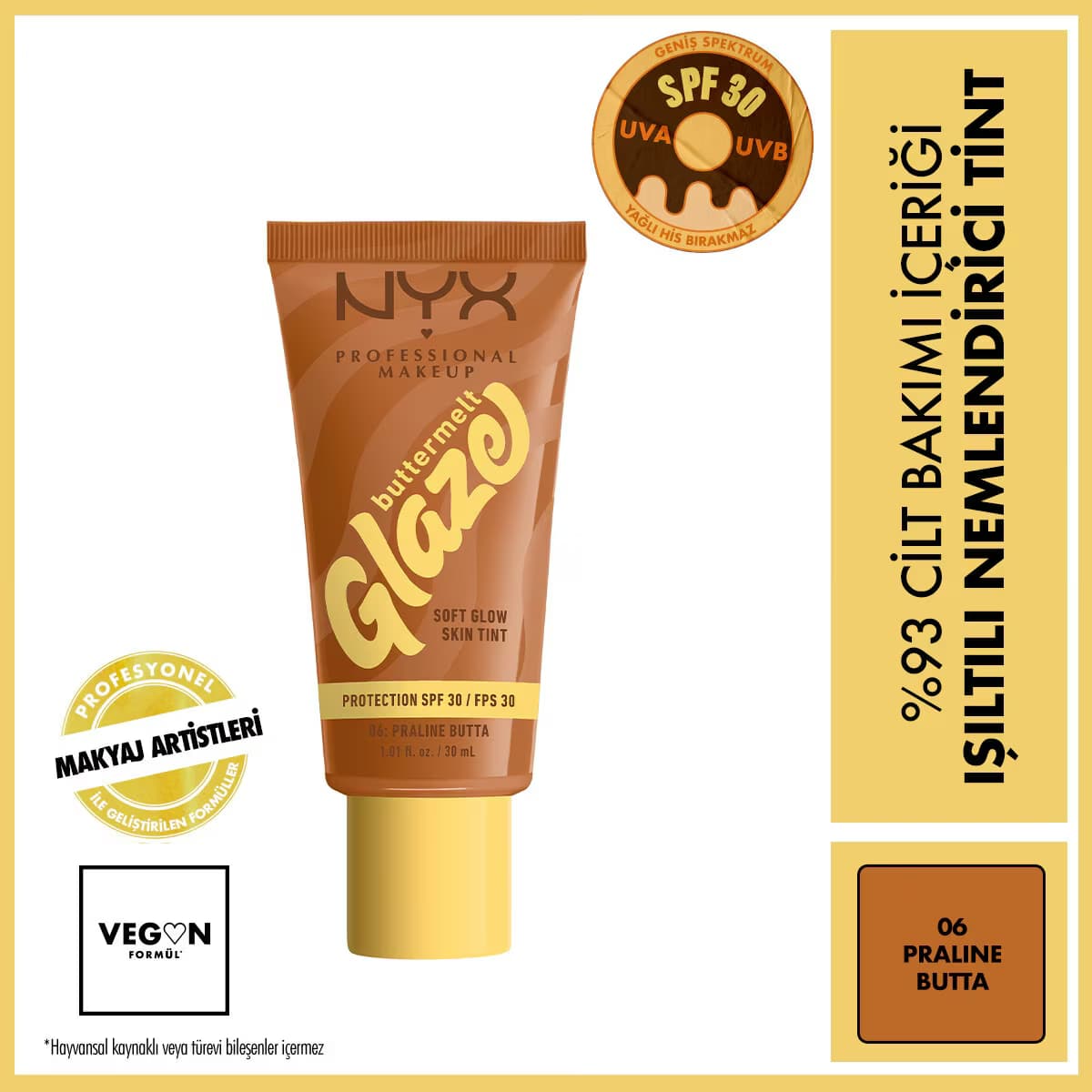 Nyx Professional Makeup Buttermelt Glaze Işıltılı Nemlendirici Tint 06 Praline Butta