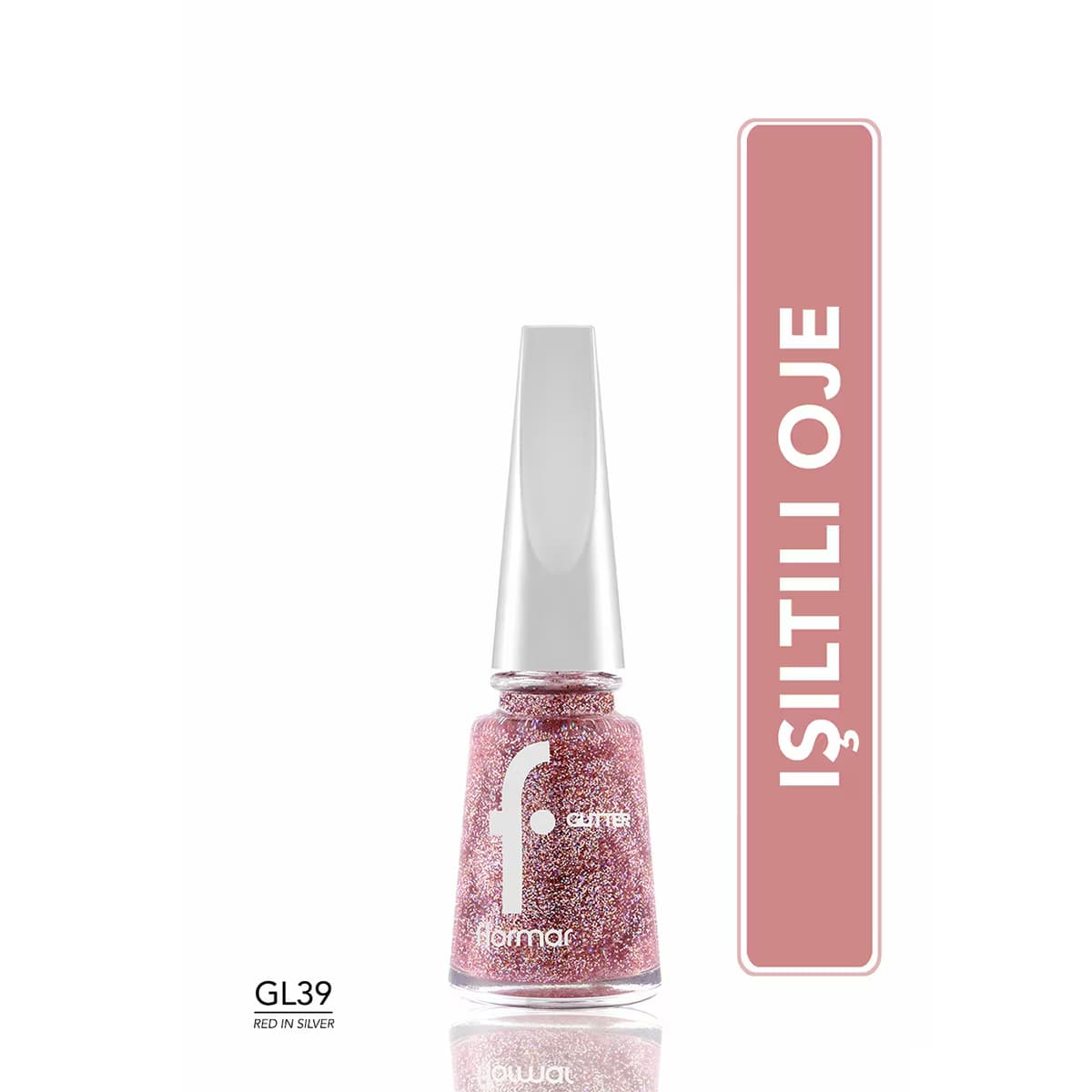 Flormar Glitter Sim Parçacıklı Yarı Transparan Işıltılı Oje No: 39 Red In Silver
